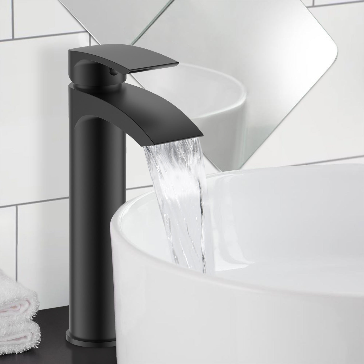 Libra Modern Black Matte Tall Basin Mixer Tap