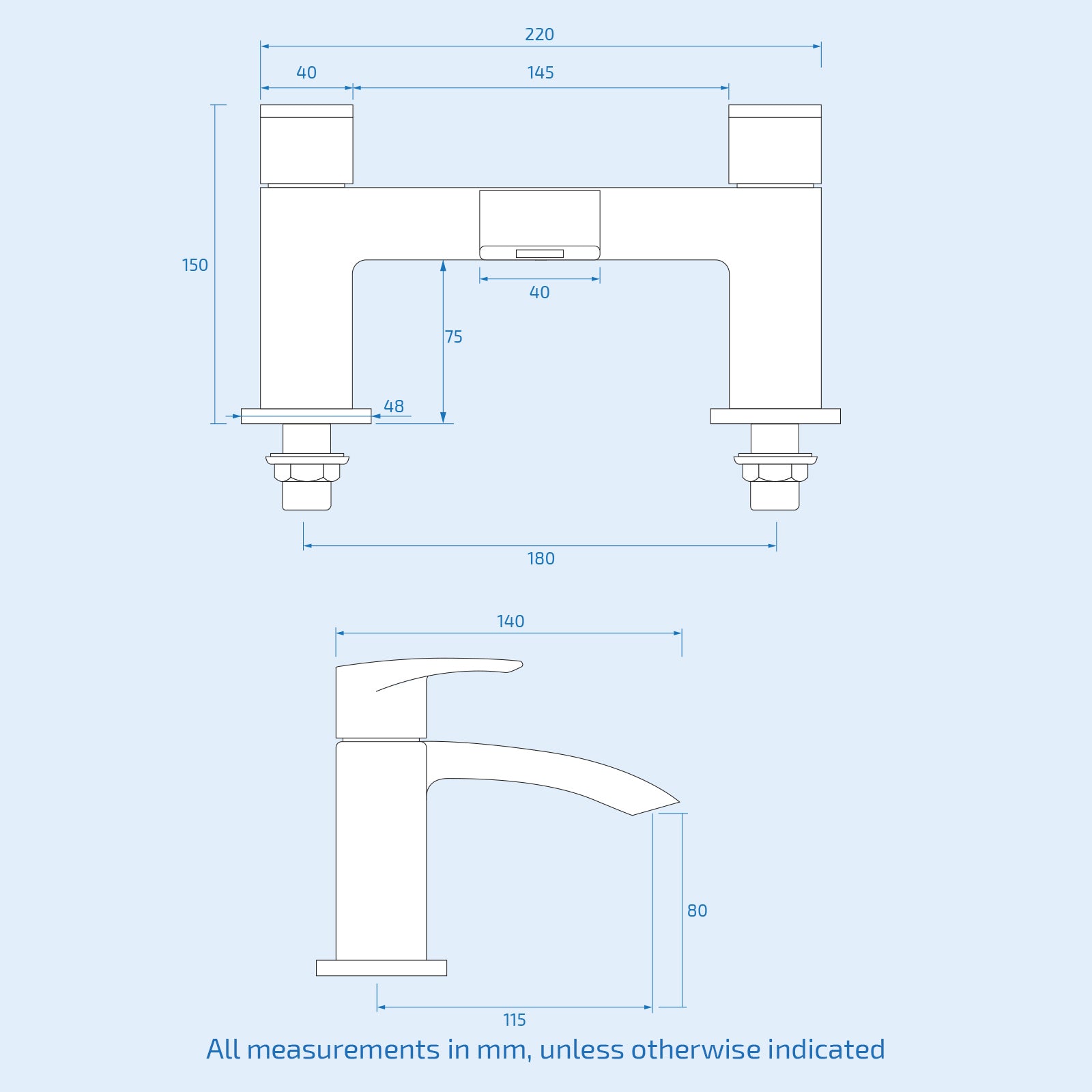 Arke Modern Matte Black Square Deck Mounted Bath Filler & Basin Sink Mixer Tap