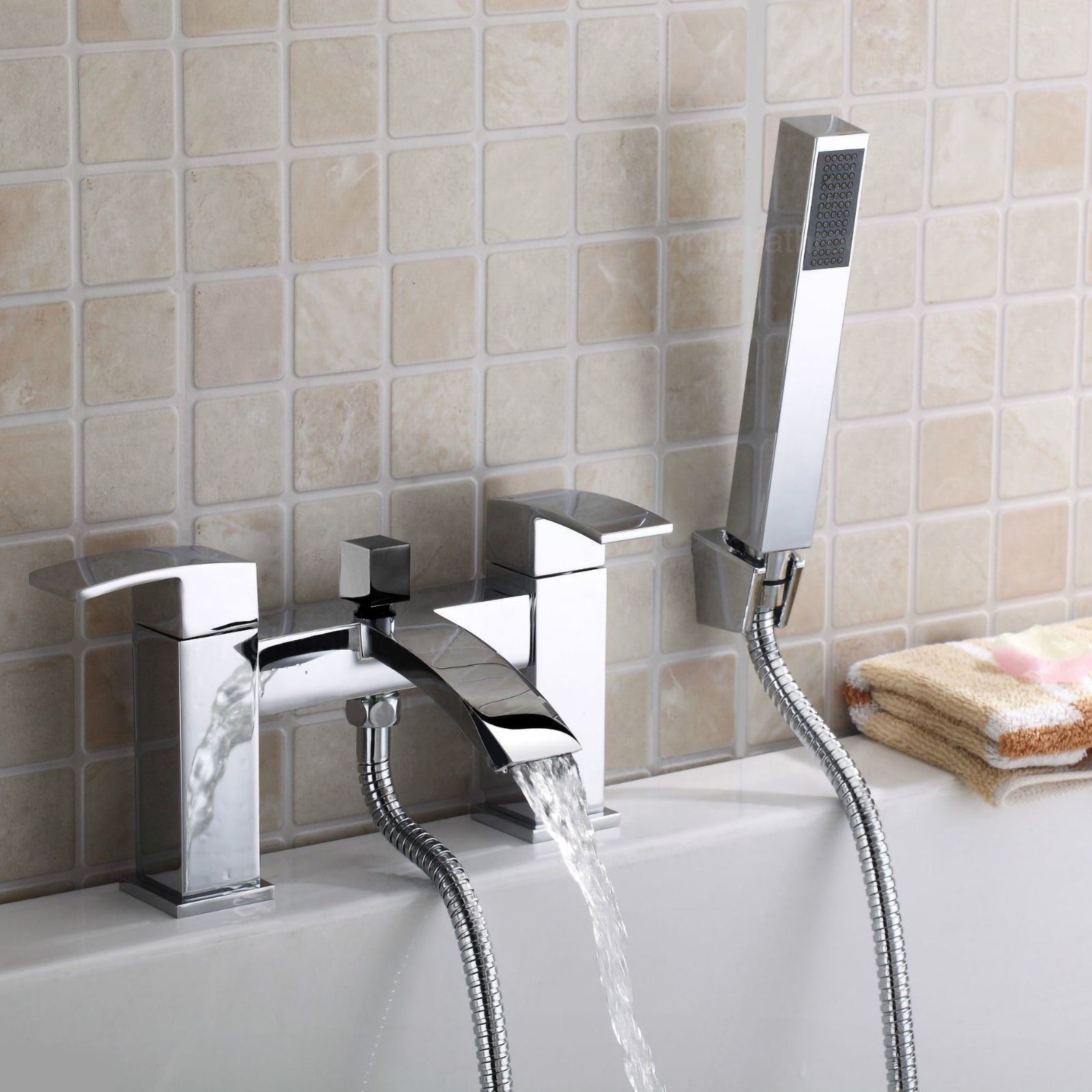 Arke Waterfall Bath Filler Shower Mixer Tap Bathroom Deck Mounted Faucet