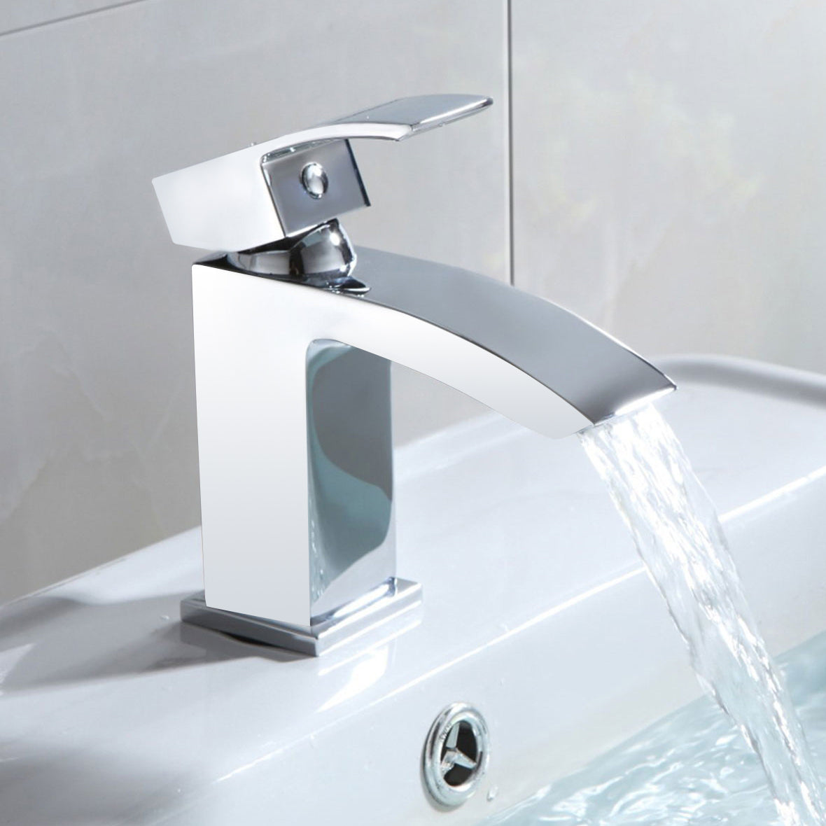 Chrome Bathroom Waterfall Bath Filler & Basin Mixer Tap Set