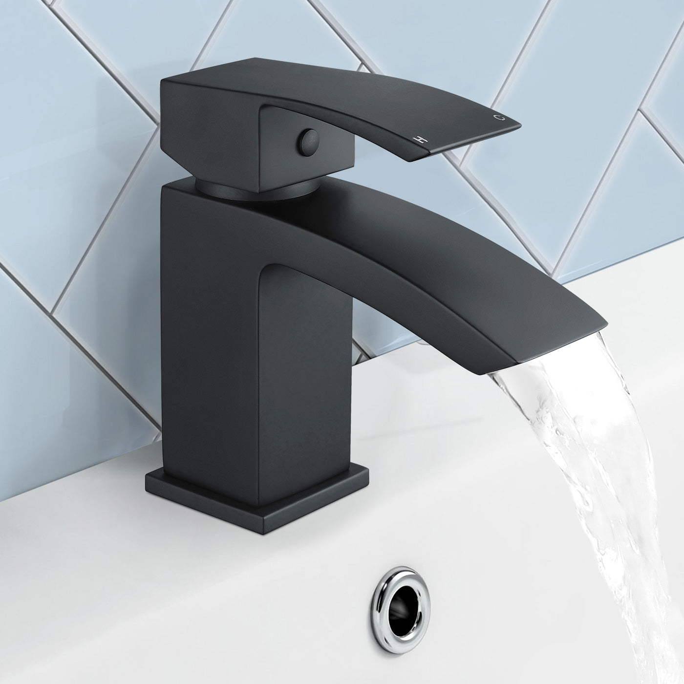 Arke Modern Matte Black Cloakroom Waterfall Basin Mono Mixer Tap