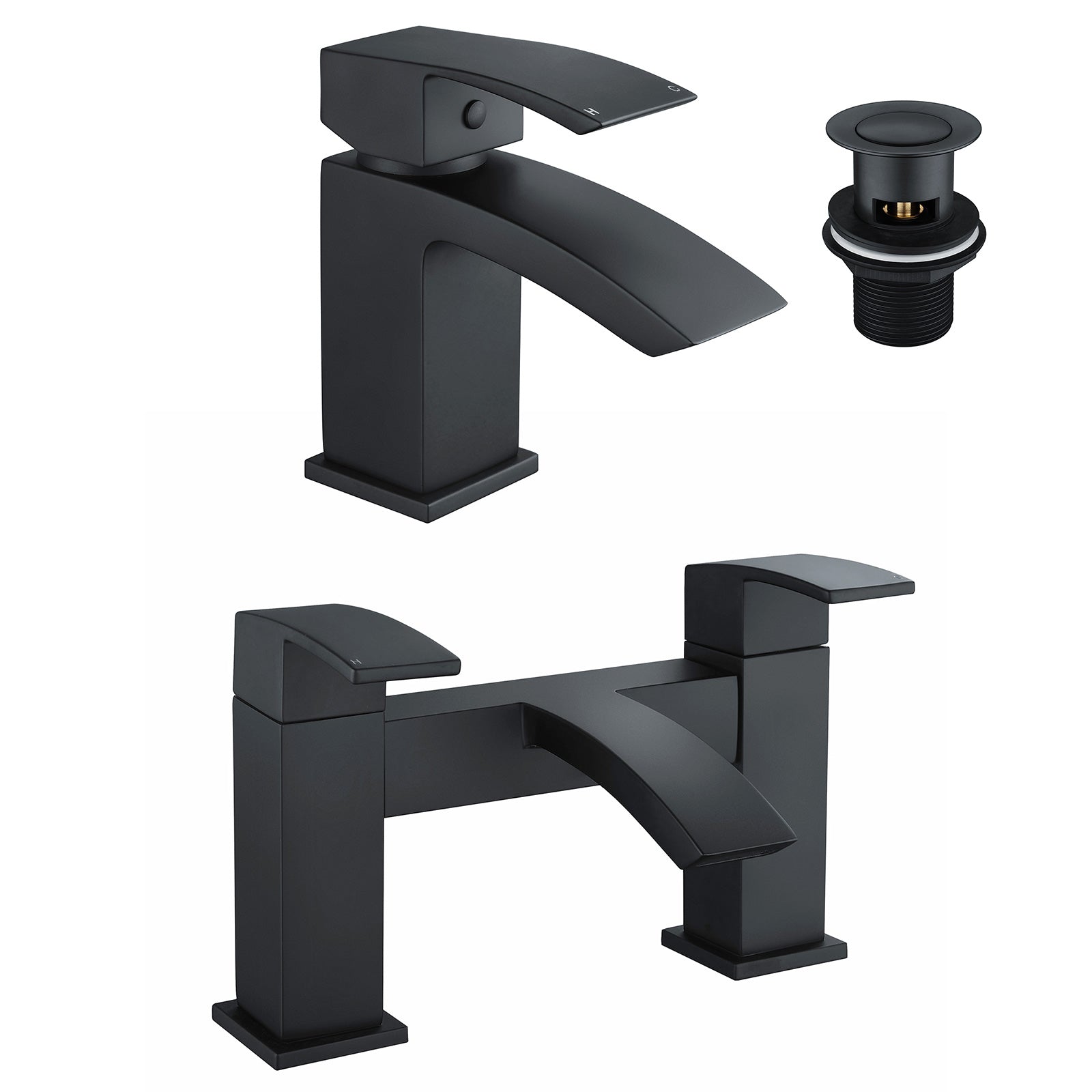 Arke Modern Matte Black Square Deck Mounted Bath Filler & Basin Sink Mixer Tap