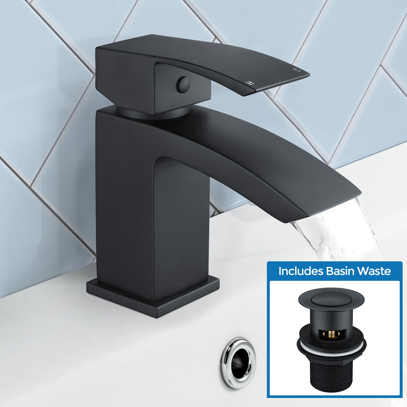 Arke Modern Matte Black Basin Sink Mono Mixer Tap