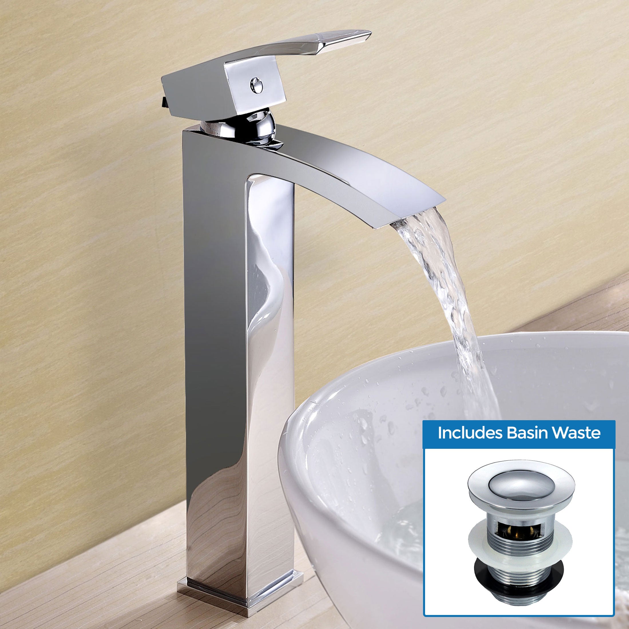 Arke Modern Extended Chrome Design Countertop Basin Mono Mixer Tap