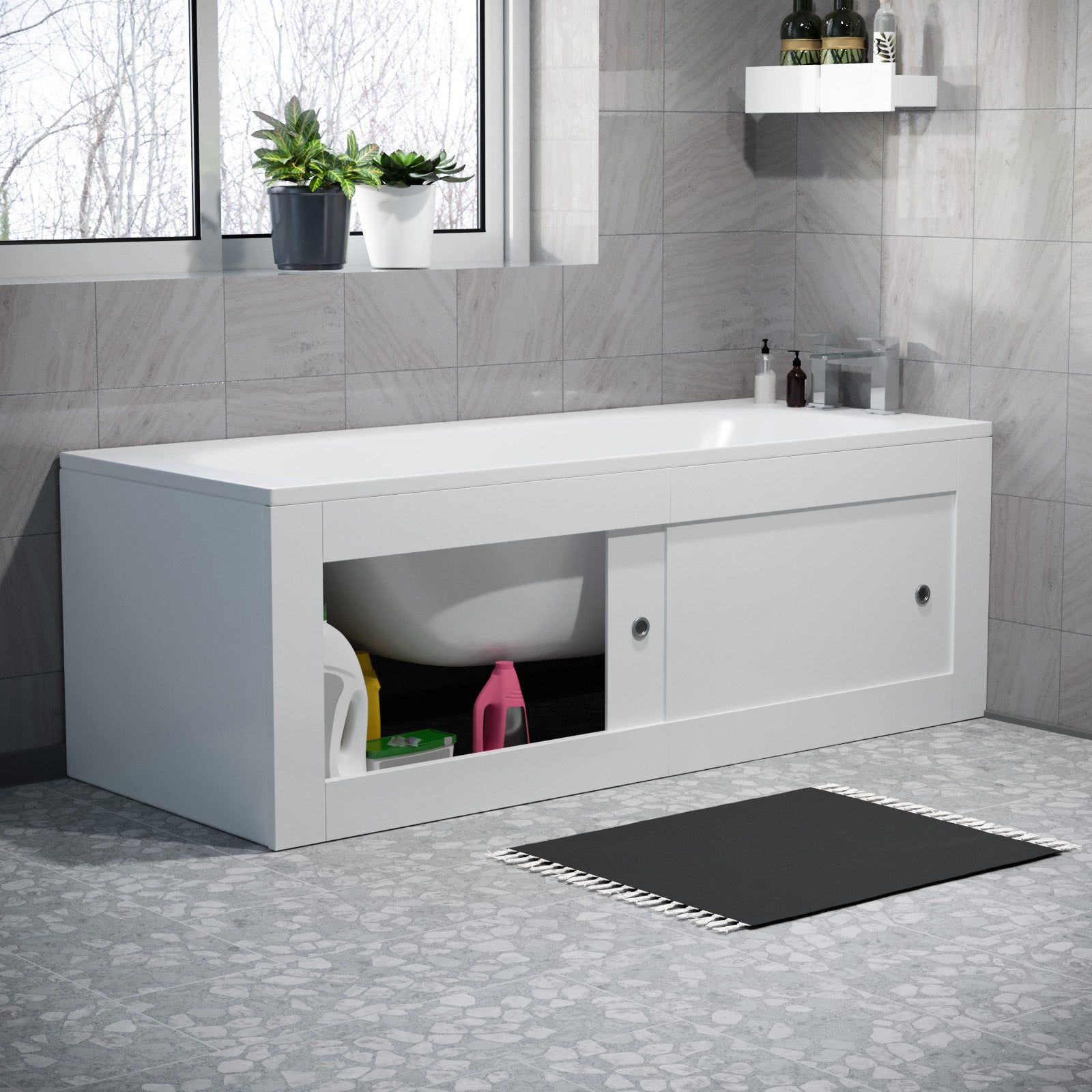 White PVC 1700mm 2 Sliding Doors Bath Front Panel, End Panel & Plinth