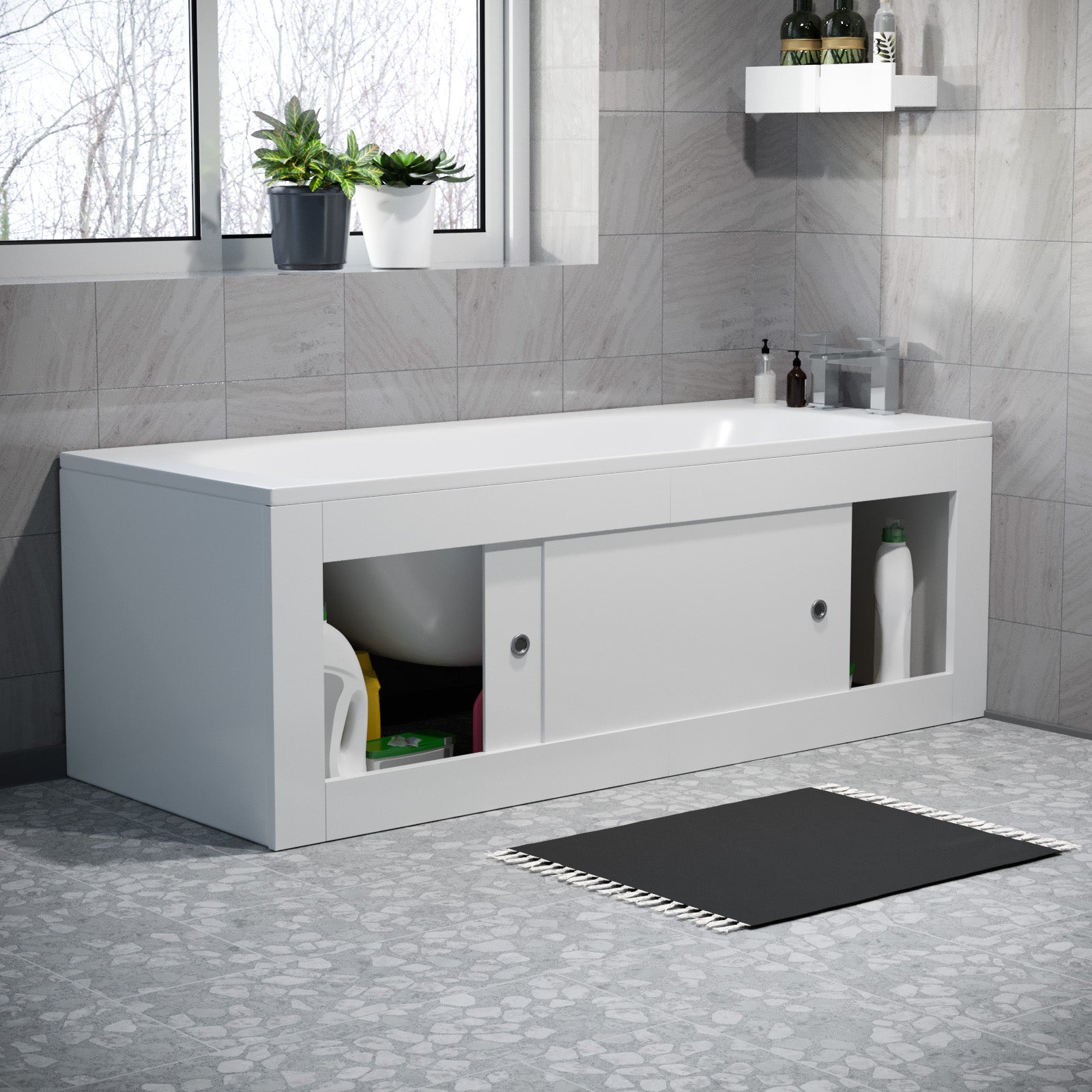 White PVC 1700mm 2 Sliding Doors Bath Front Panel, End Panel & Plinth