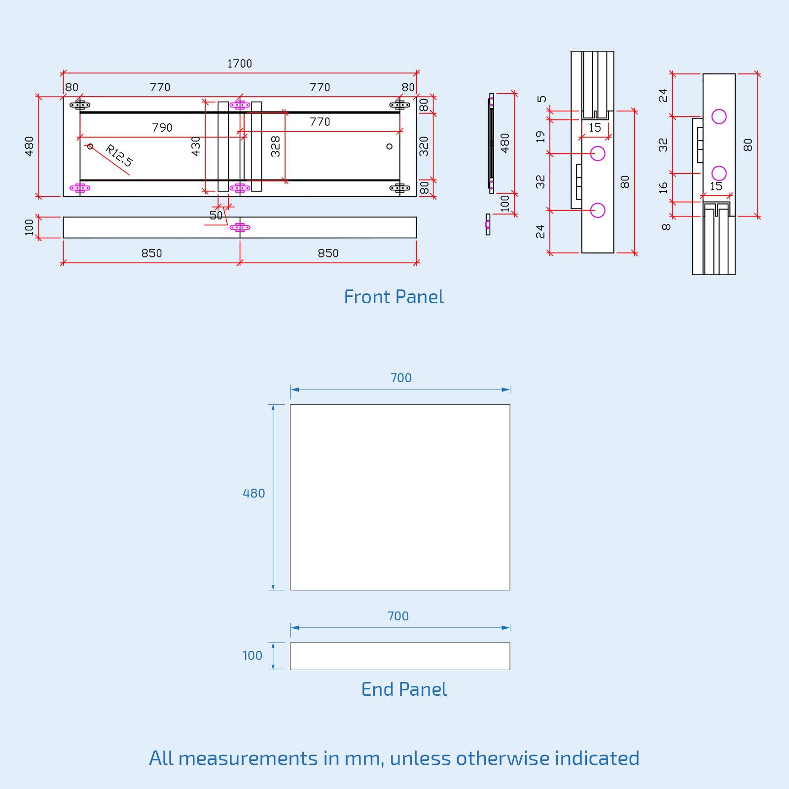 White PVC 1700mm 2 Sliding Doors Bath Front Panel, End Panel & Plinth