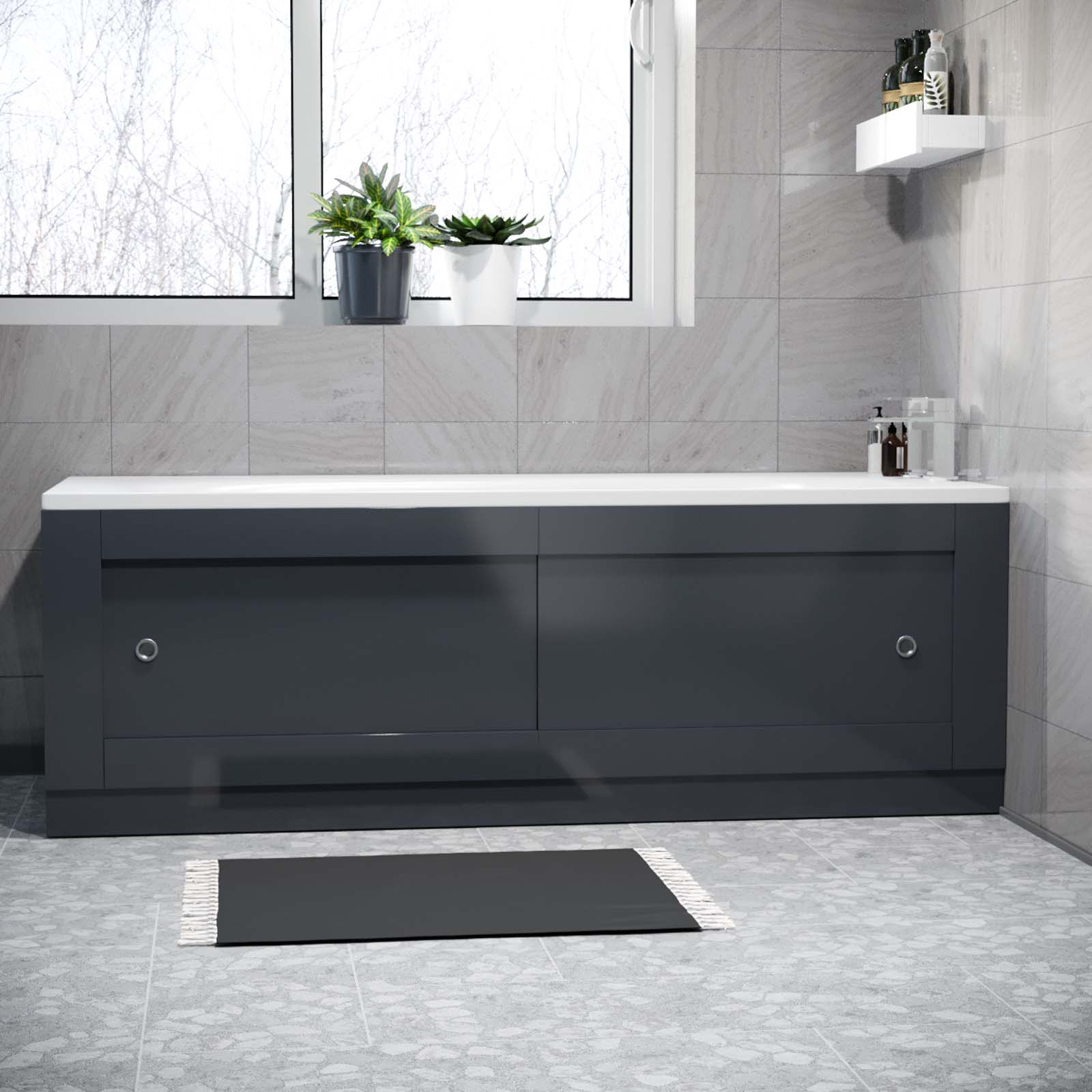 Dark Grey PVC 1700mm 2 Sliding Doors Bath Front Panel