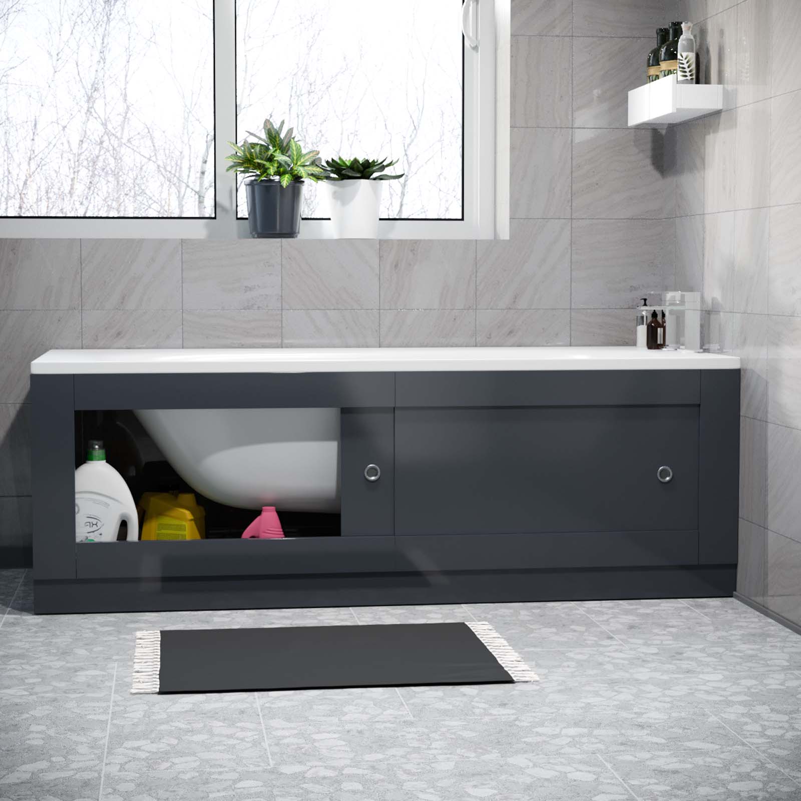 Dark Grey PVC 1700mm 2 Sliding Doors Bath Front Panel