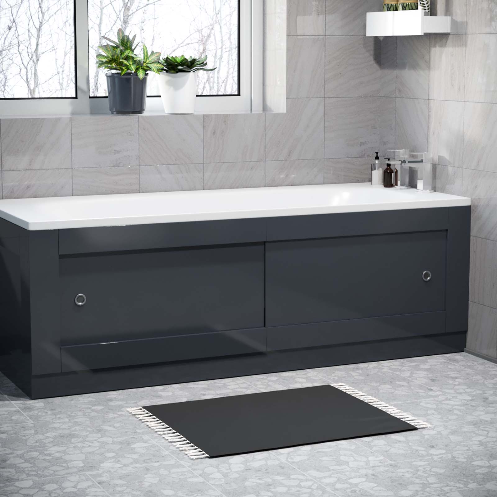 Dark Grey PVC 1700mm 2 Sliding Doors Bath Front Panel