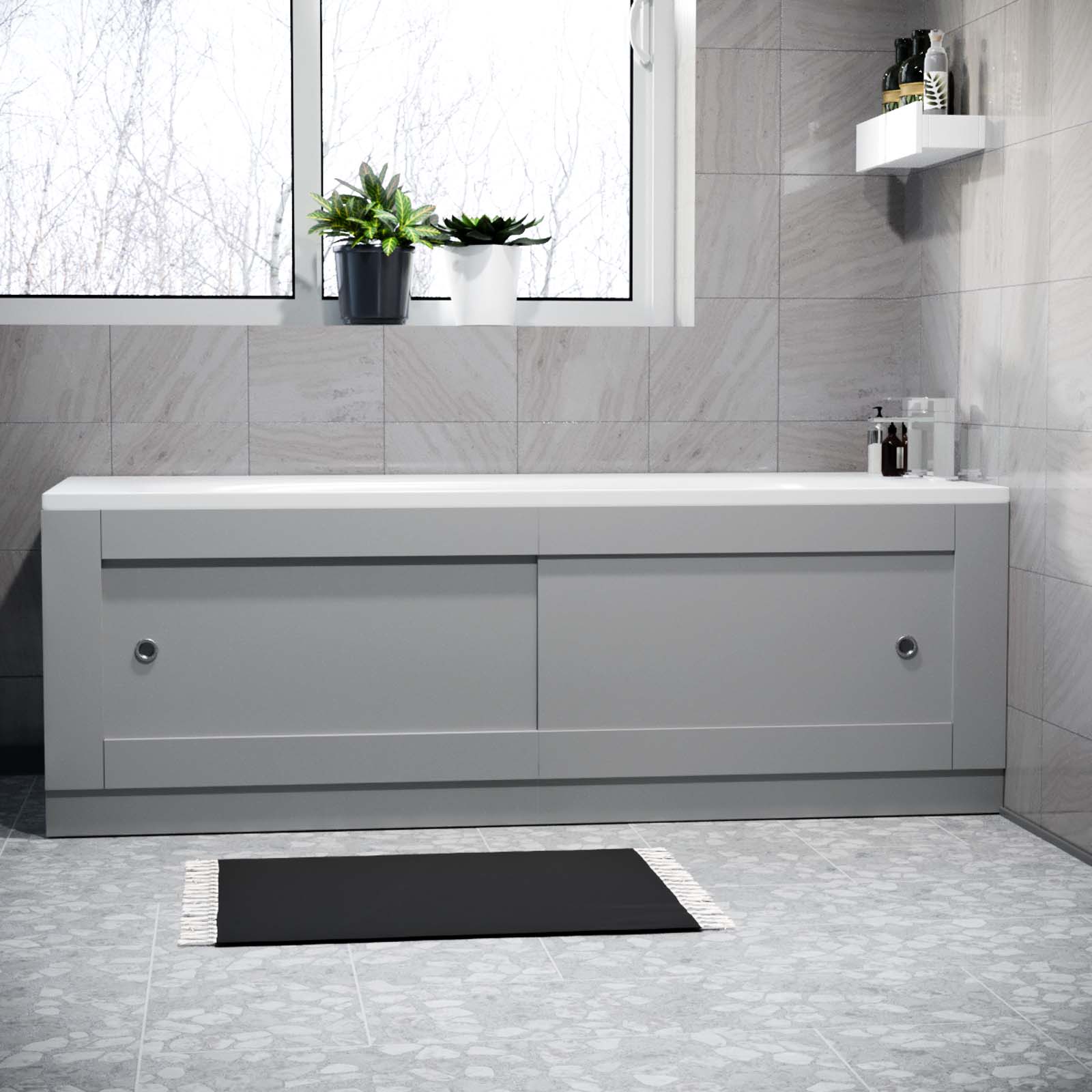 Matte Grey PVC 1700mm 2 Sliding Doors Bath Front Panel
