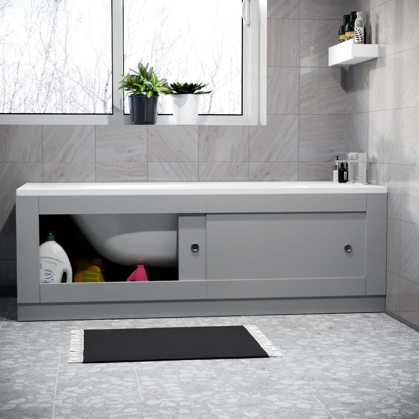 Matte Grey PVC 1700mm 2 Sliding Doors Bath Front Panel