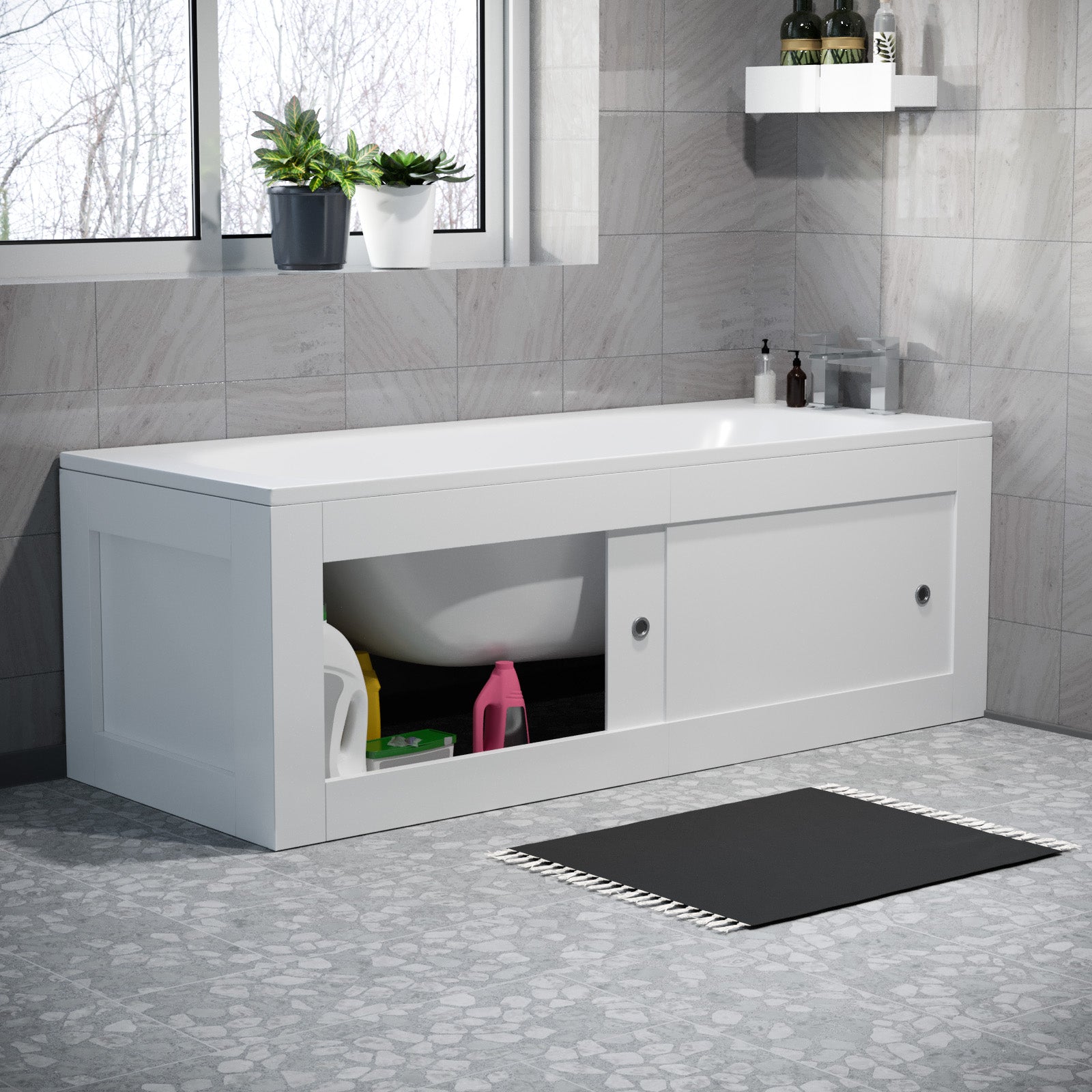 White PVC 1700mm 2 Sliding Doors Bath Front Panel, End Panel & Plinth