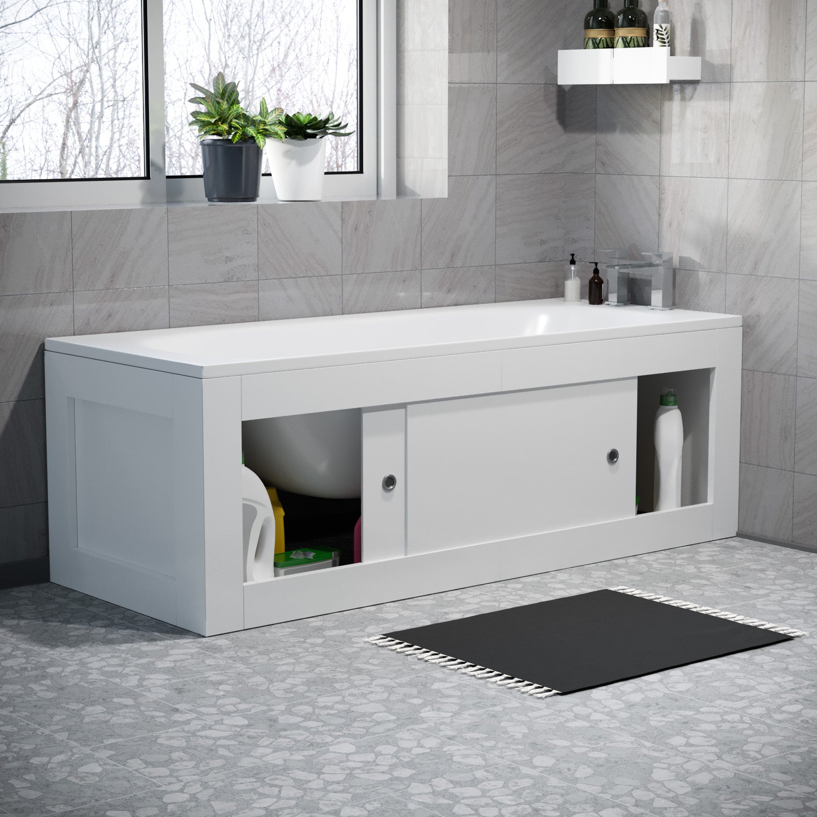 White PVC 1700mm 2 Sliding Doors Bath Front Panel, End Panel & Plinth