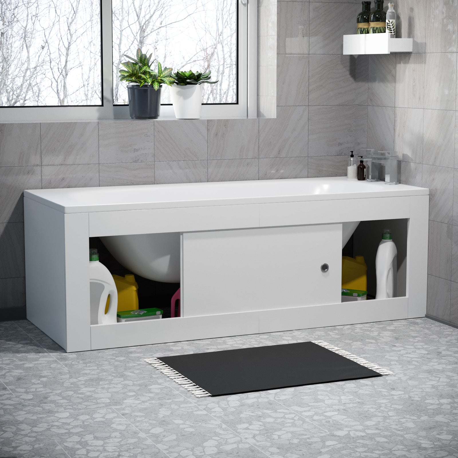 White PVC 1800mm 2 Sliding Doors Bath Front Panel