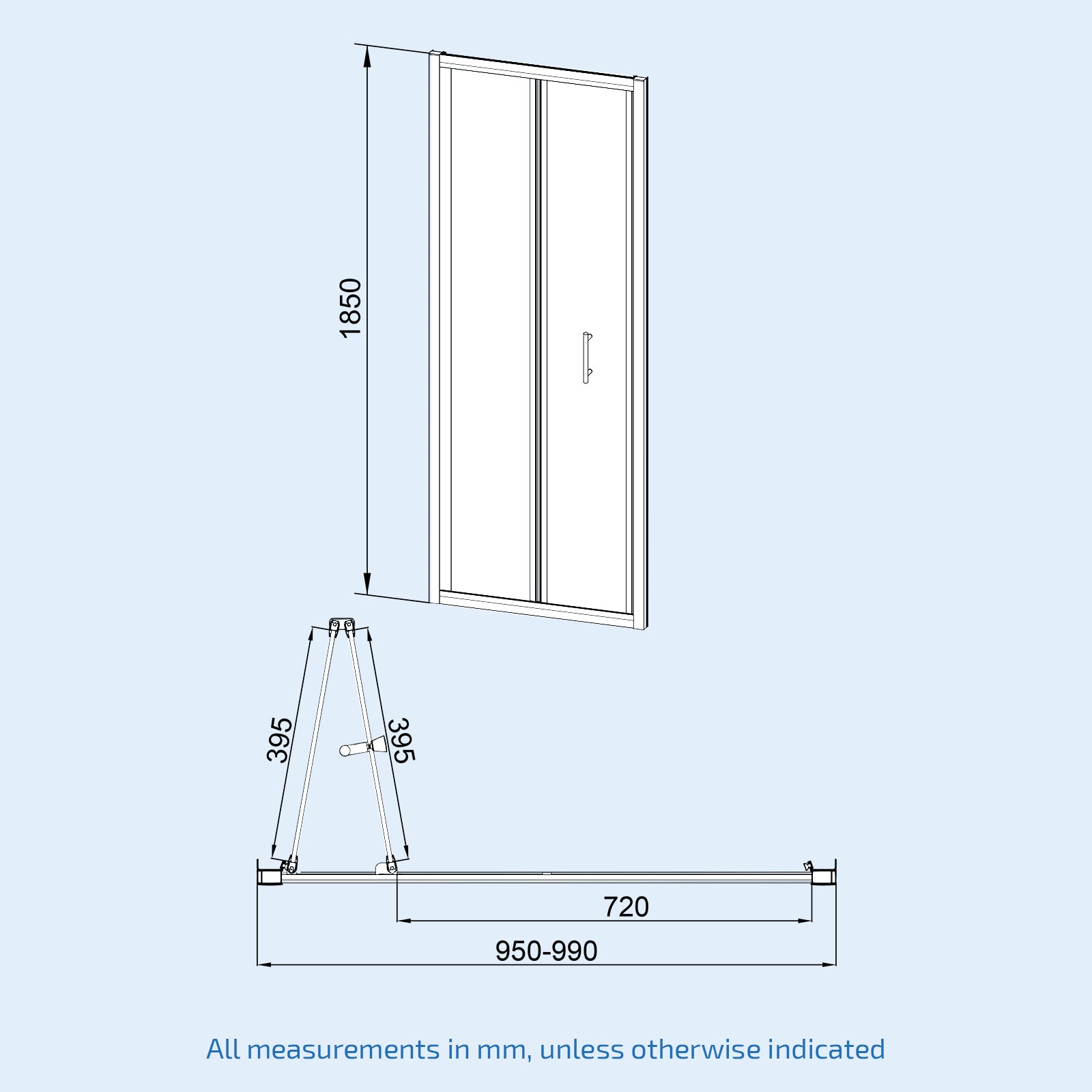 Kim Matte Black Walk In Bi Folding Shower Tempered Glass Door Screen Panel