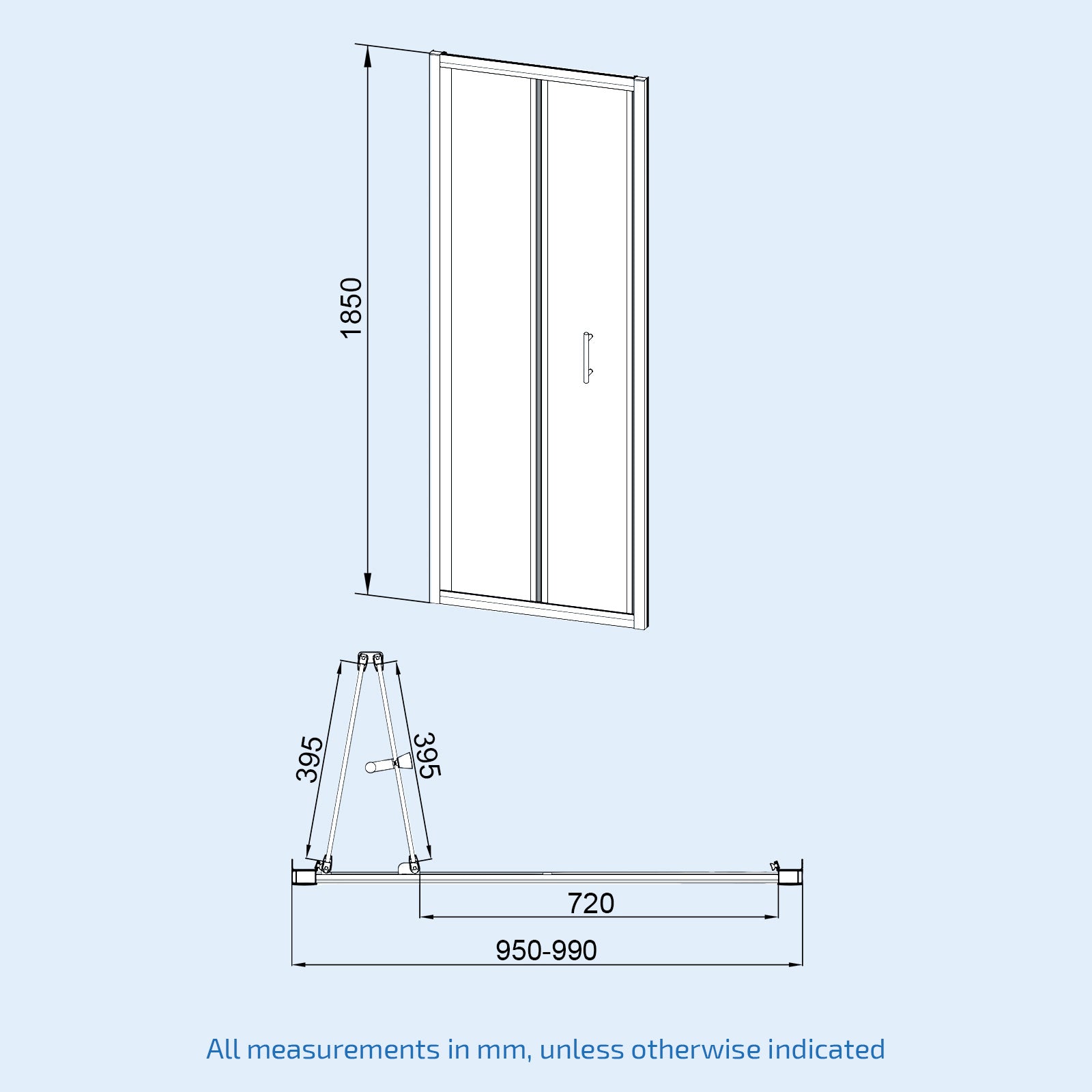 Black 1000mm Bi-fold Shower Door, 800mm Side Panel Tempered Glass