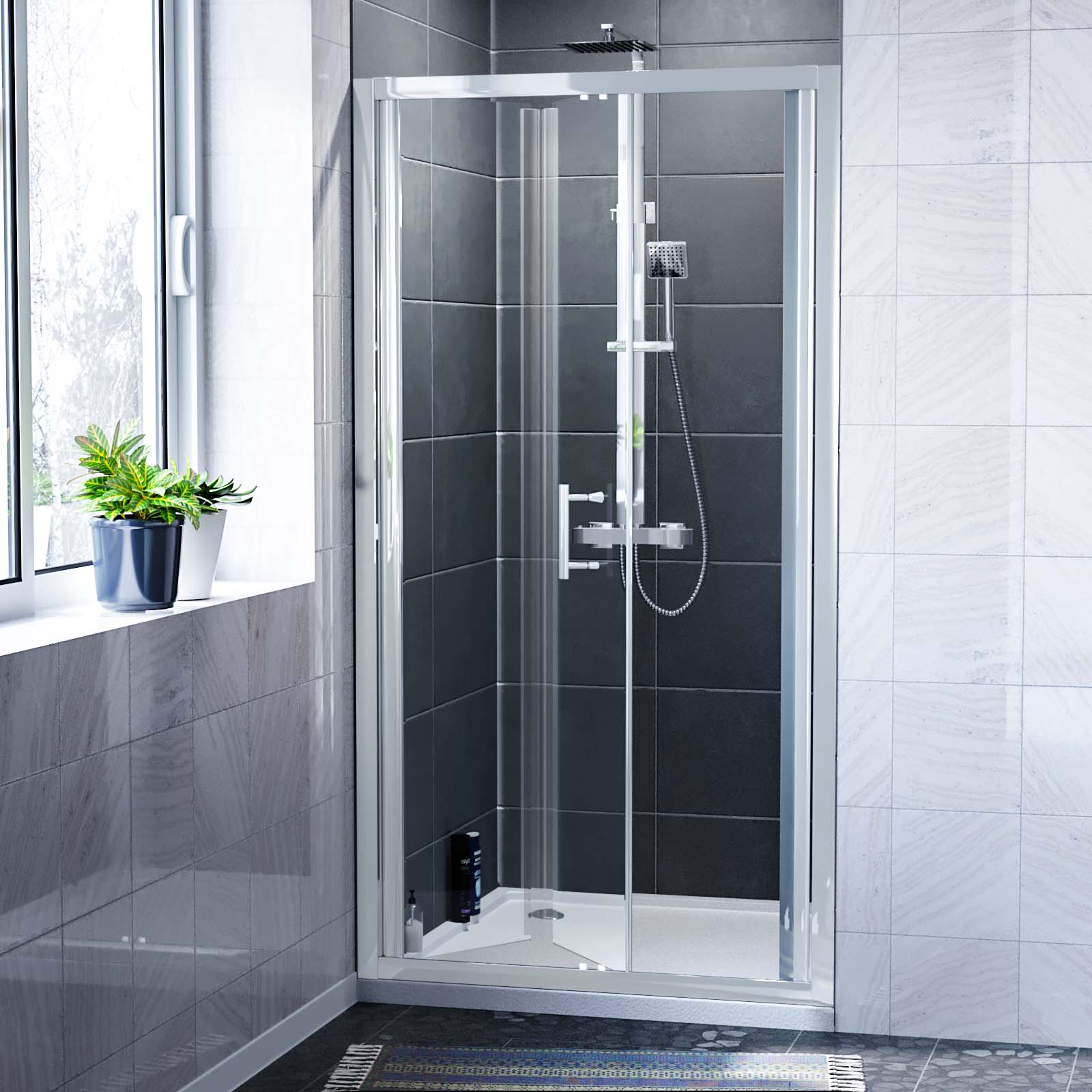 Bill 900mm Bi-Fold Shower Enclosure Door Chrome 6mm Tempered Glass