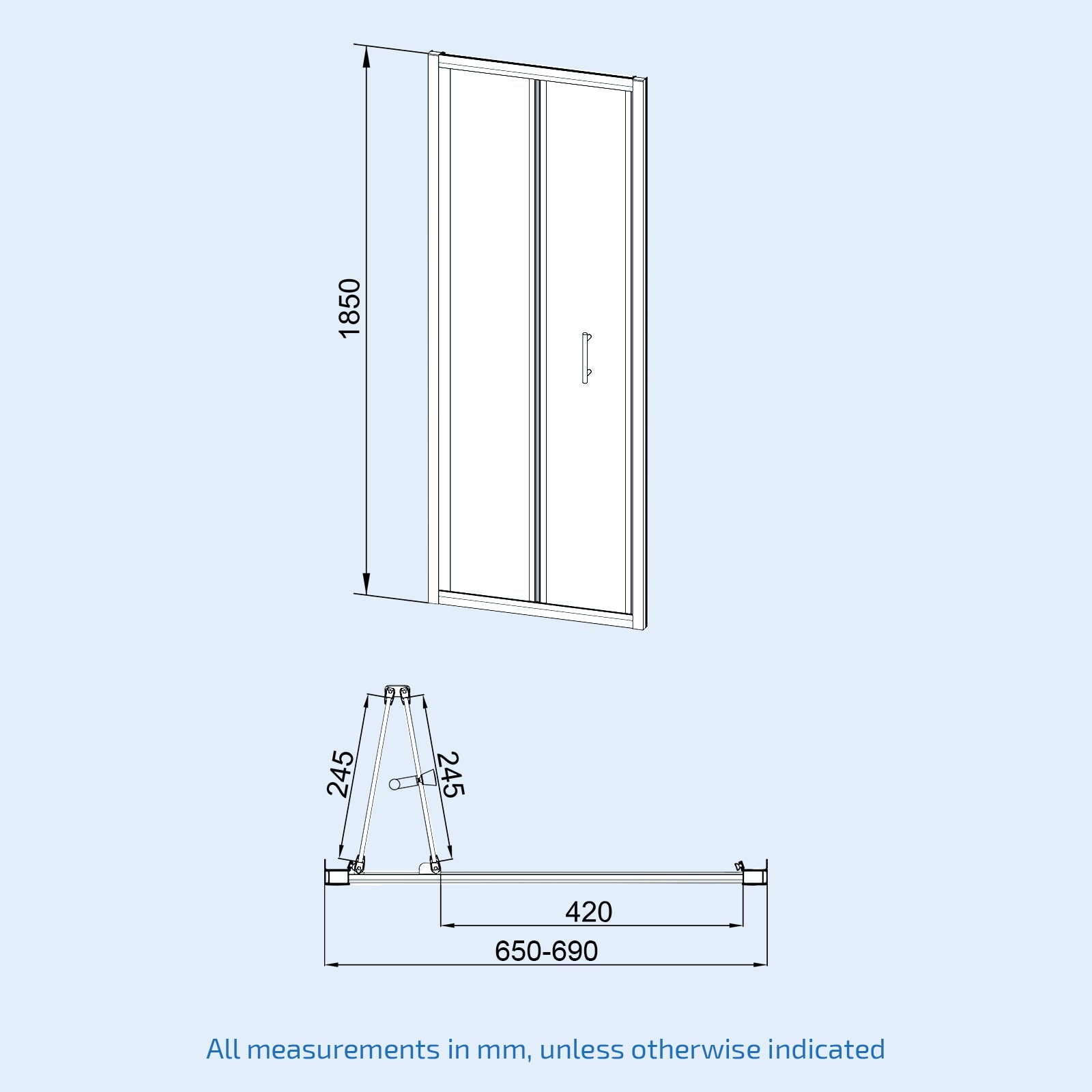 Kim Matte Black Walk In Bi Folding Shower Tempered Glass Door Screen Panel