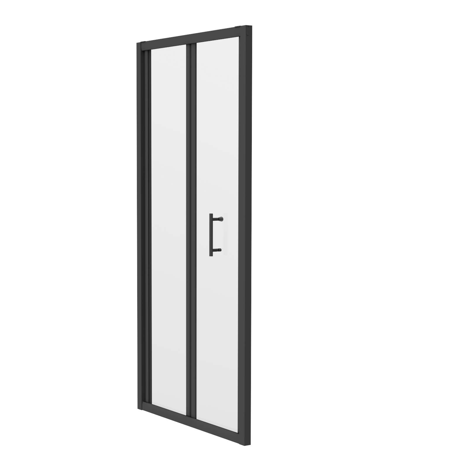Kim Matte Black Walk In Bi Folding Shower Tempered Glass Door Screen Panel
