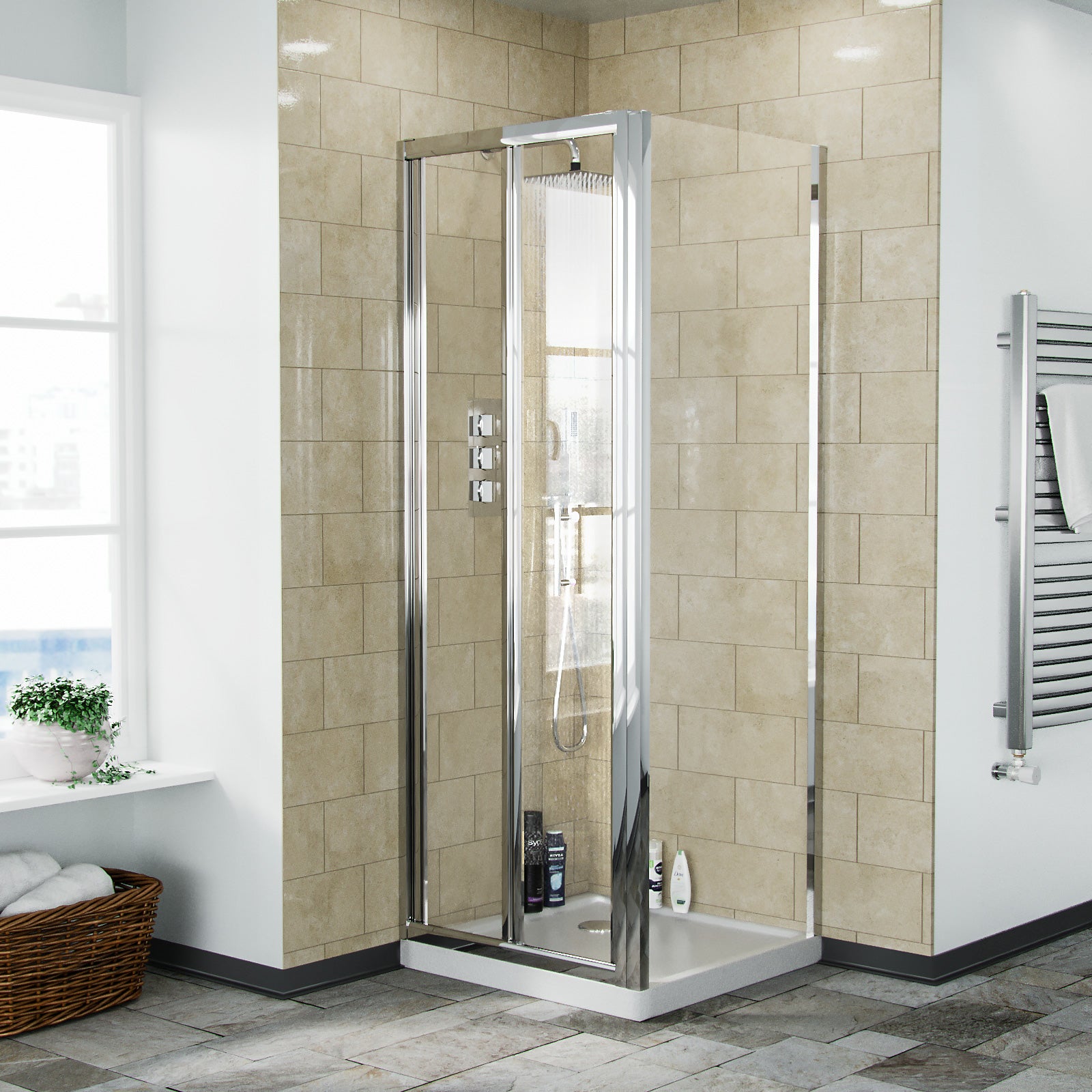 Jupiter Shower Bi-Fold Door & Side Panel Enclosure Chrome