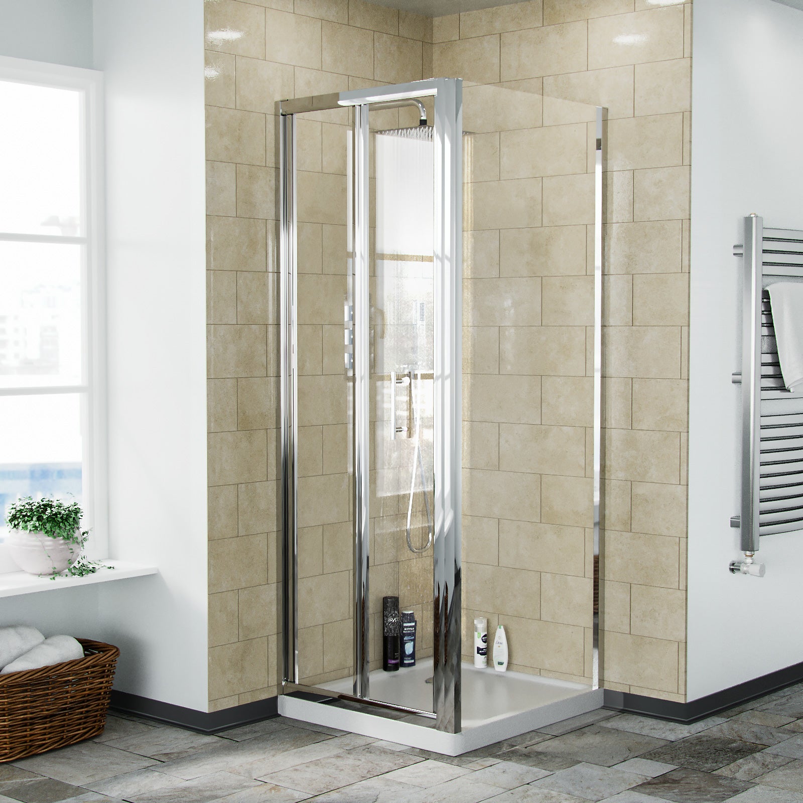 Jupiter Shower Bi-Fold Door & Side Panel Enclosure Chrome