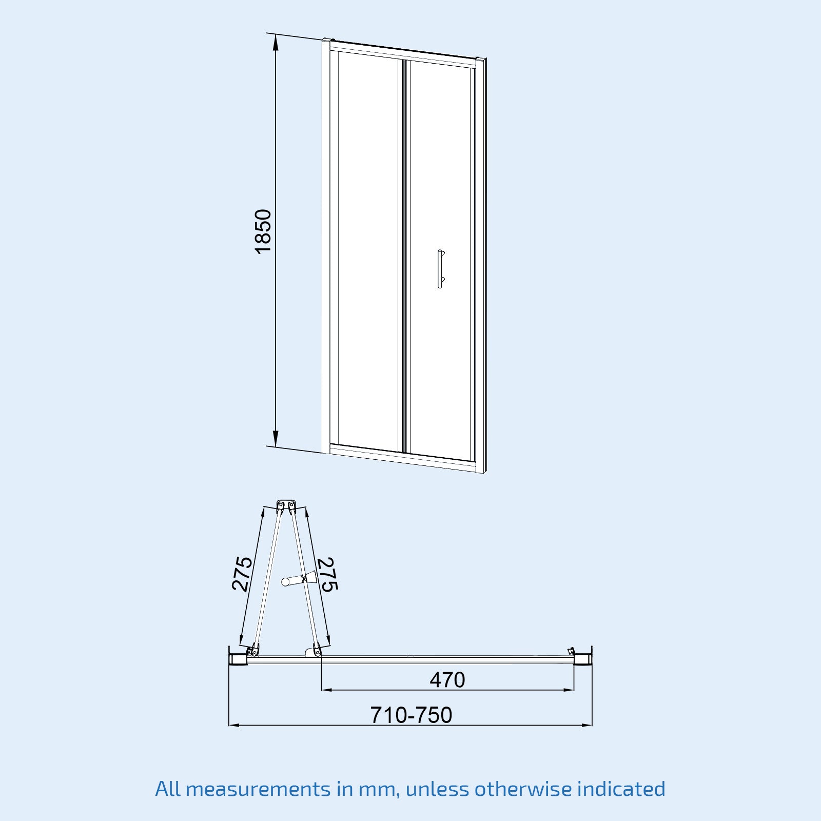 Bill 760mm Bi-Fold Shower Enclosure Door Chrome 6mm Tempered Glass
