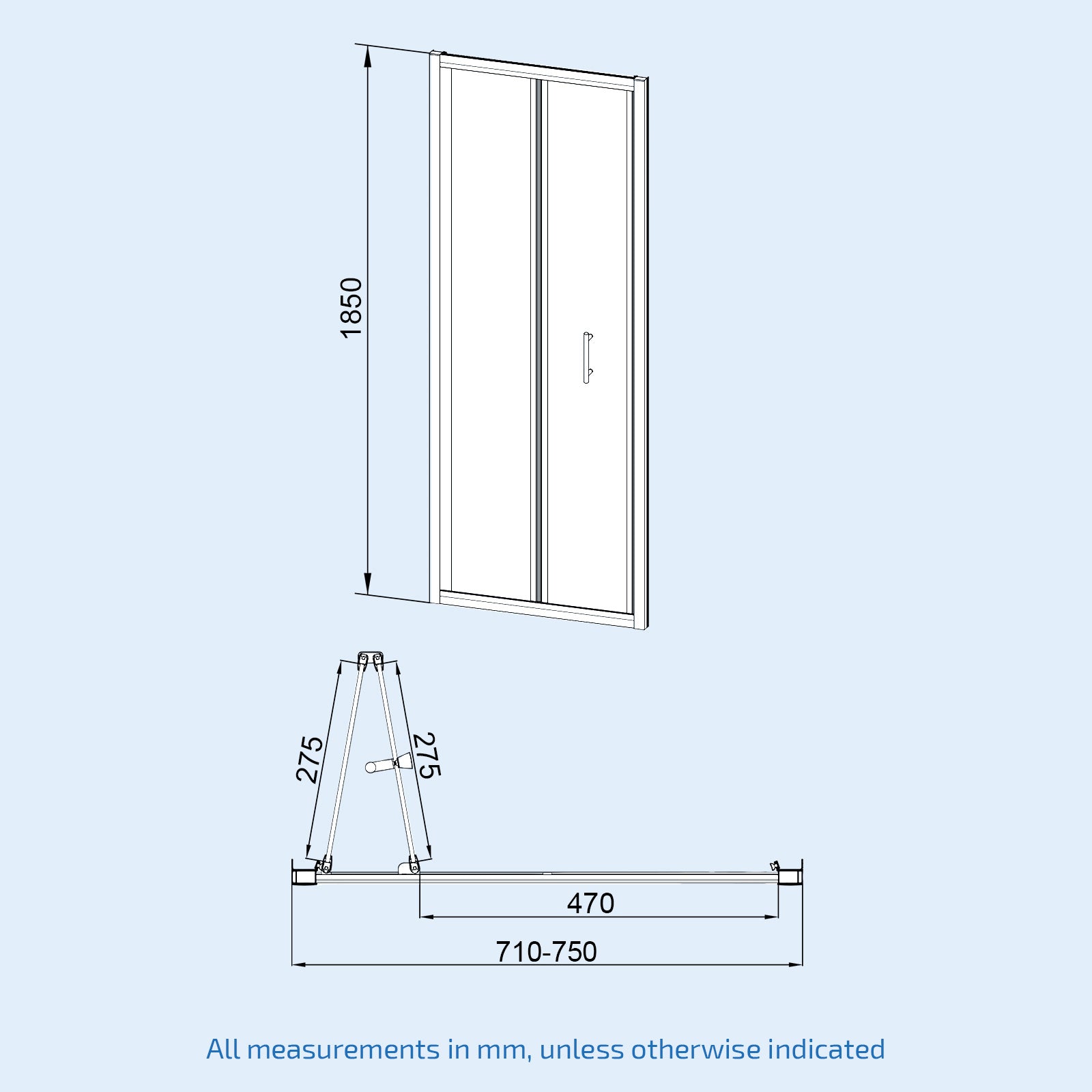 Brushed Brass 760mm Bi-fold Shower Door 700mm Side Panel Tempered Glass