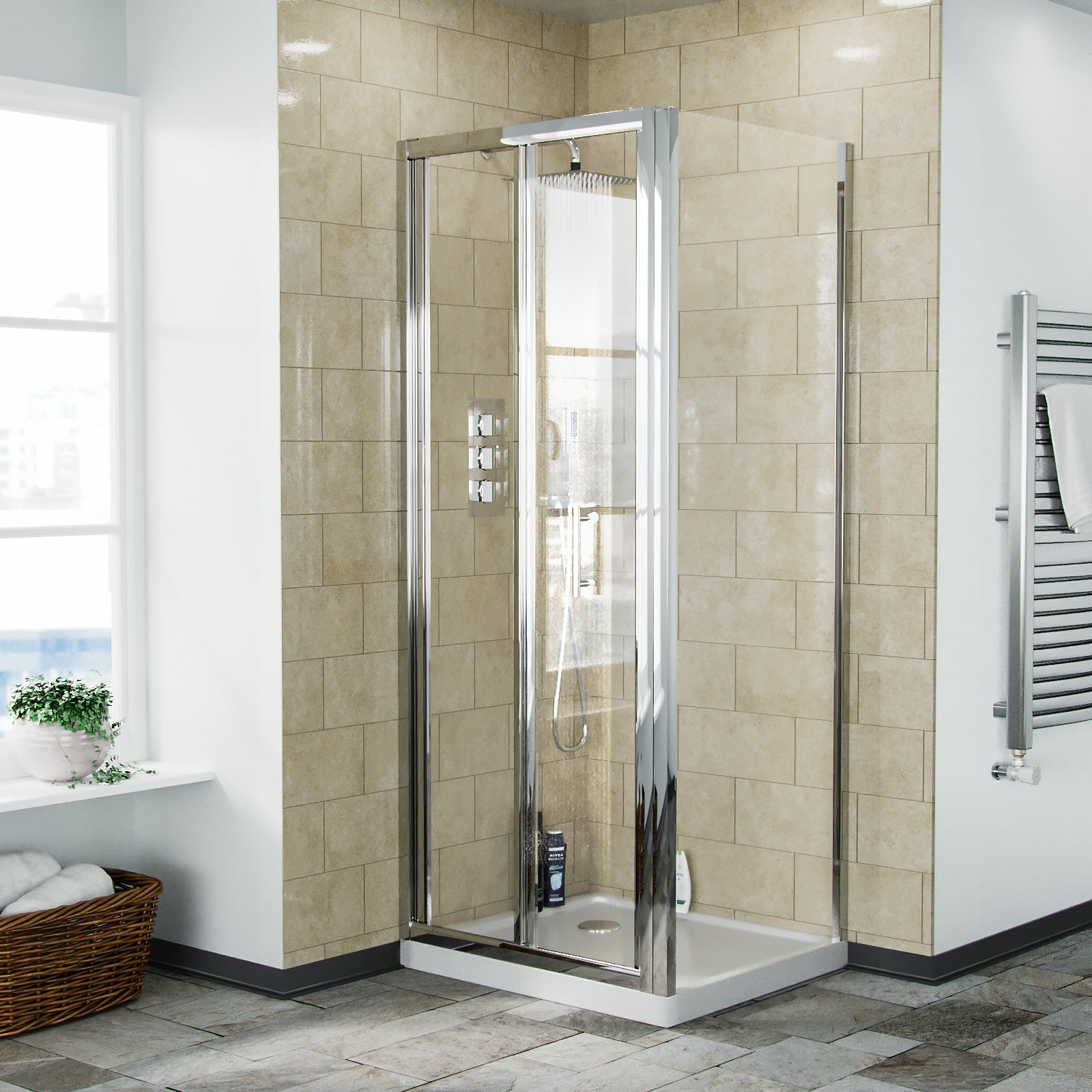 Jupiter Shower Bi-Fold Door & Side Panel Enclosure Chrome