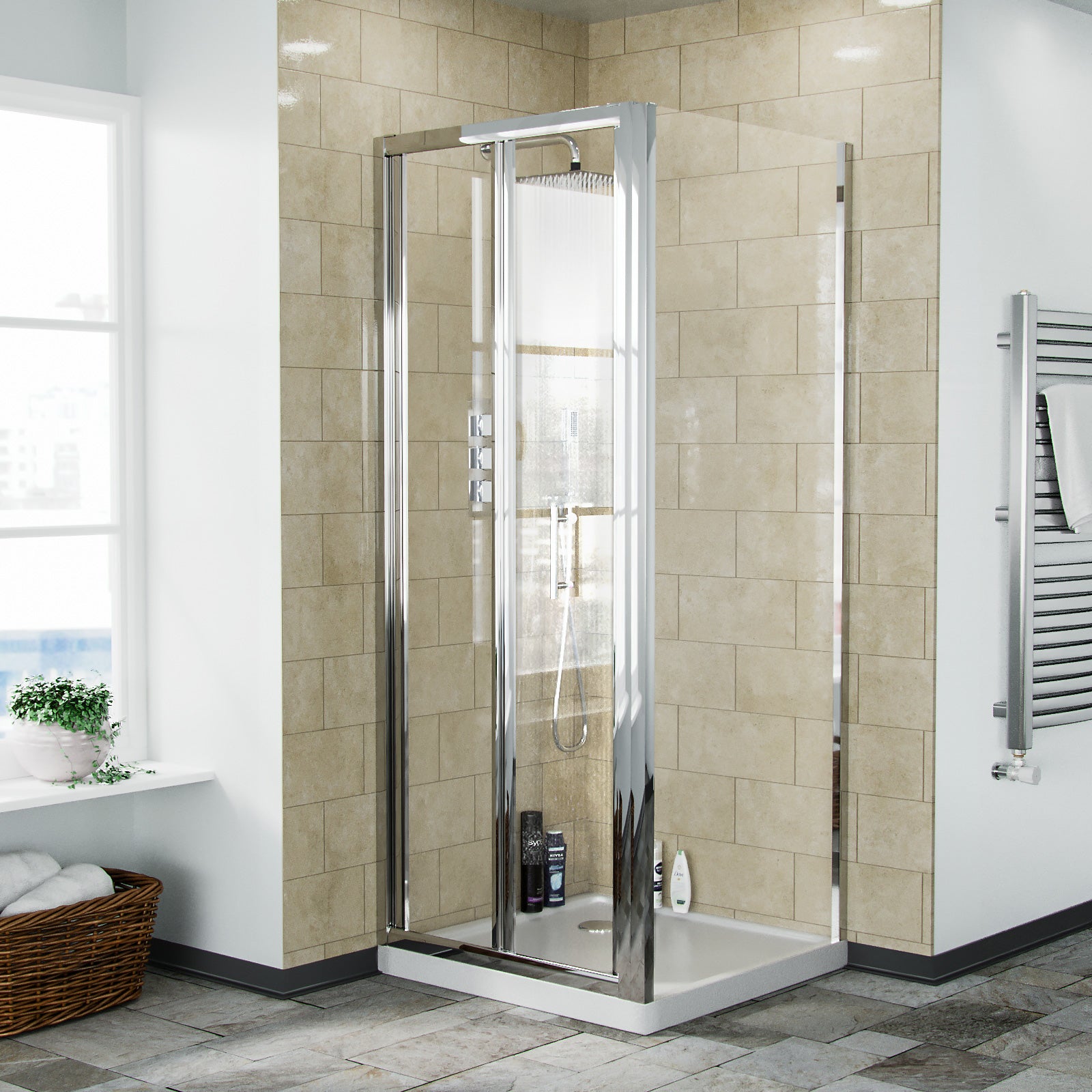 Jupiter Shower Bi-Fold Door & Side Panel Enclosure Chrome