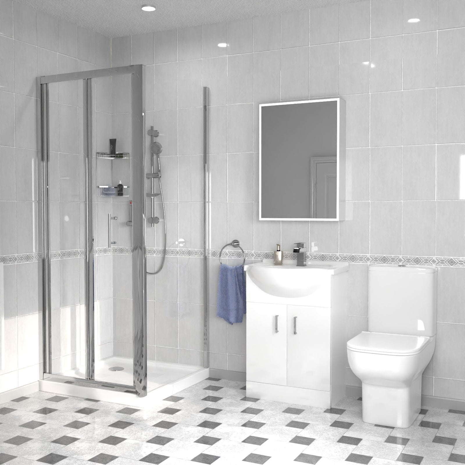 Morton 760mm Shower Enclosure, Side Panel, 550mm Vanity Unit & Close Coupled