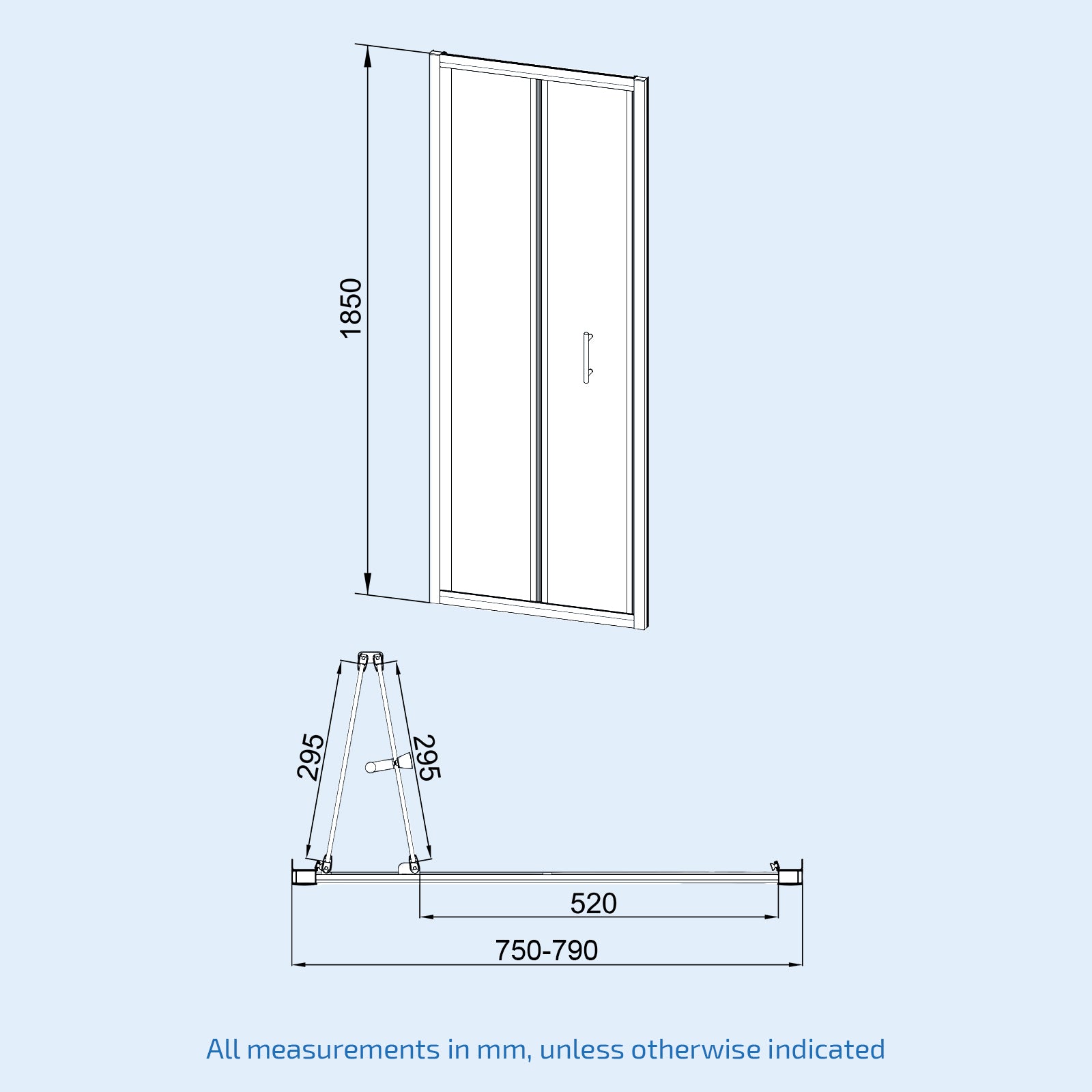 Bill 800 mm Walk In Bi Folding Shower Tempered Glass Door Screen Panel