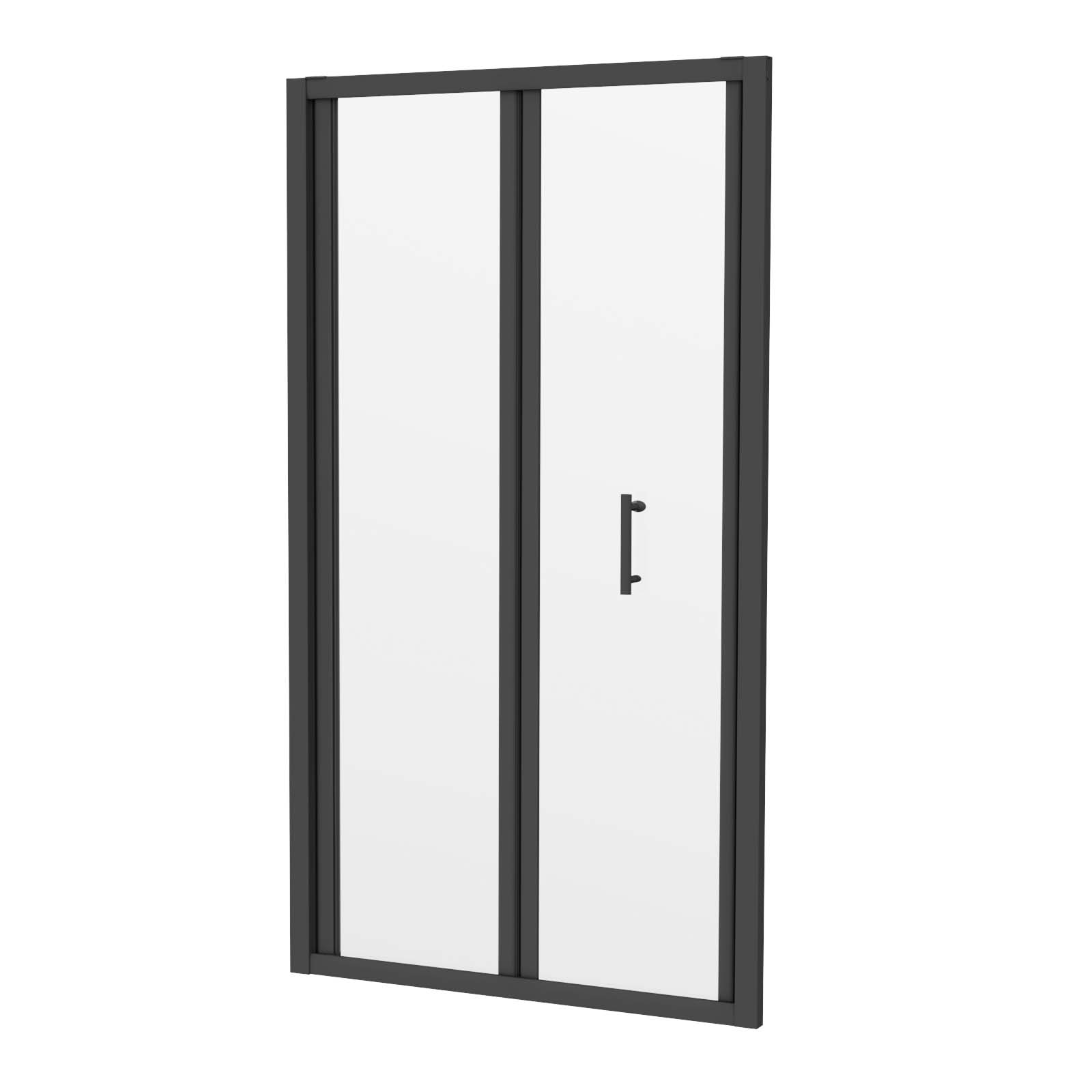Kim 900mm Matte Black Walk In Bi Folding Shower Tempered Glass Door Screen Panel