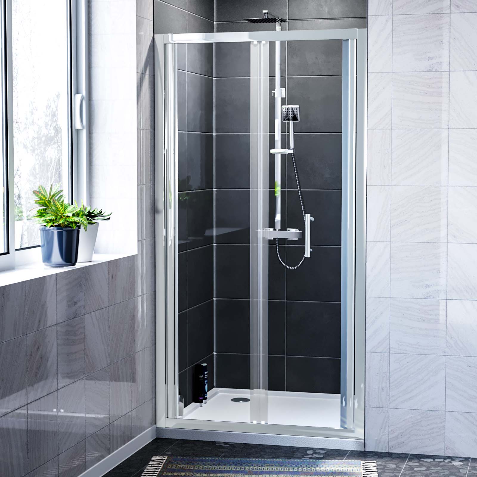 Bill 900mm Bi-Fold Shower Enclosure Door Chrome 6mm Tempered Glass
