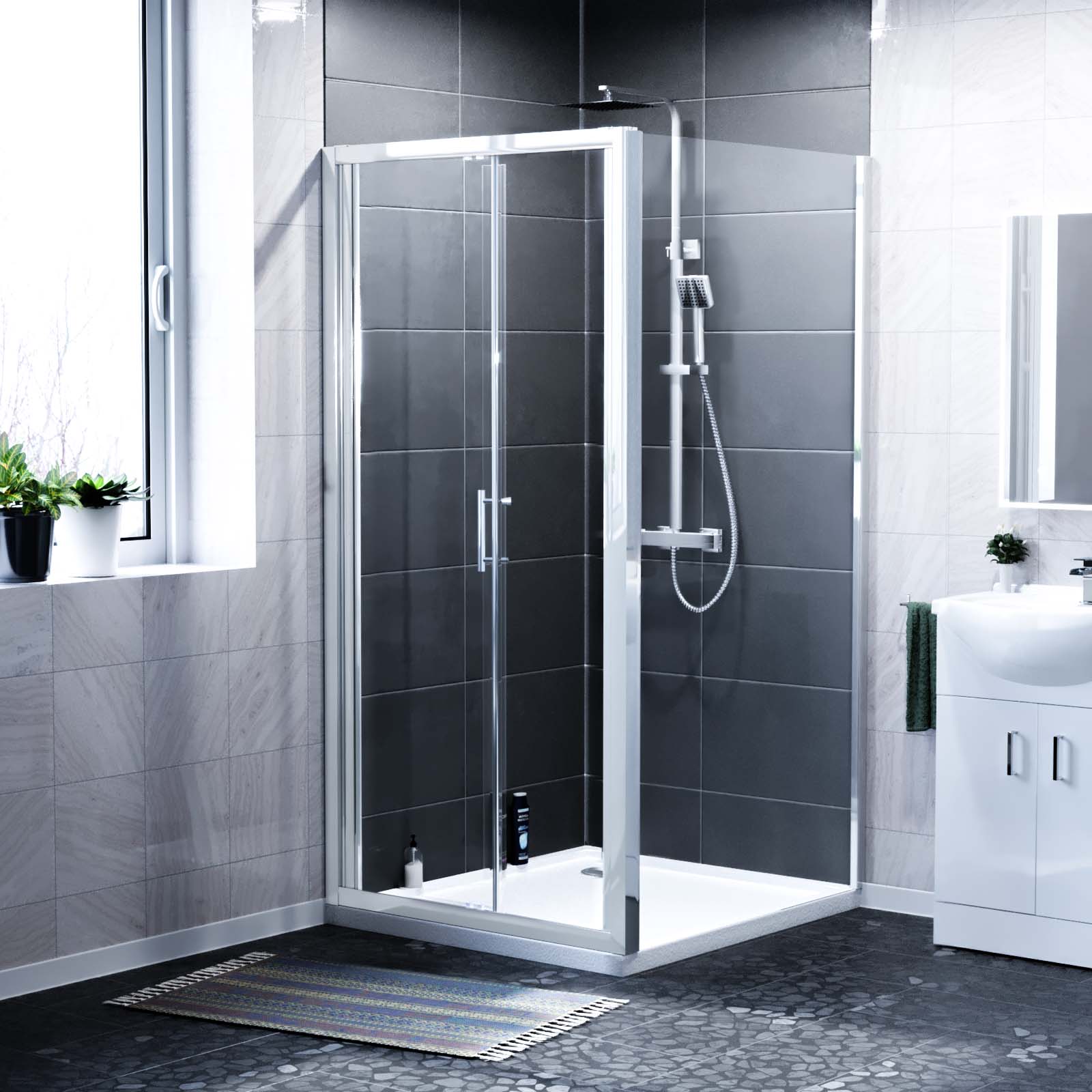Jupiter Bi-Fold Folding 900 mm Glass Door with Frameless 800 mm Side Panel