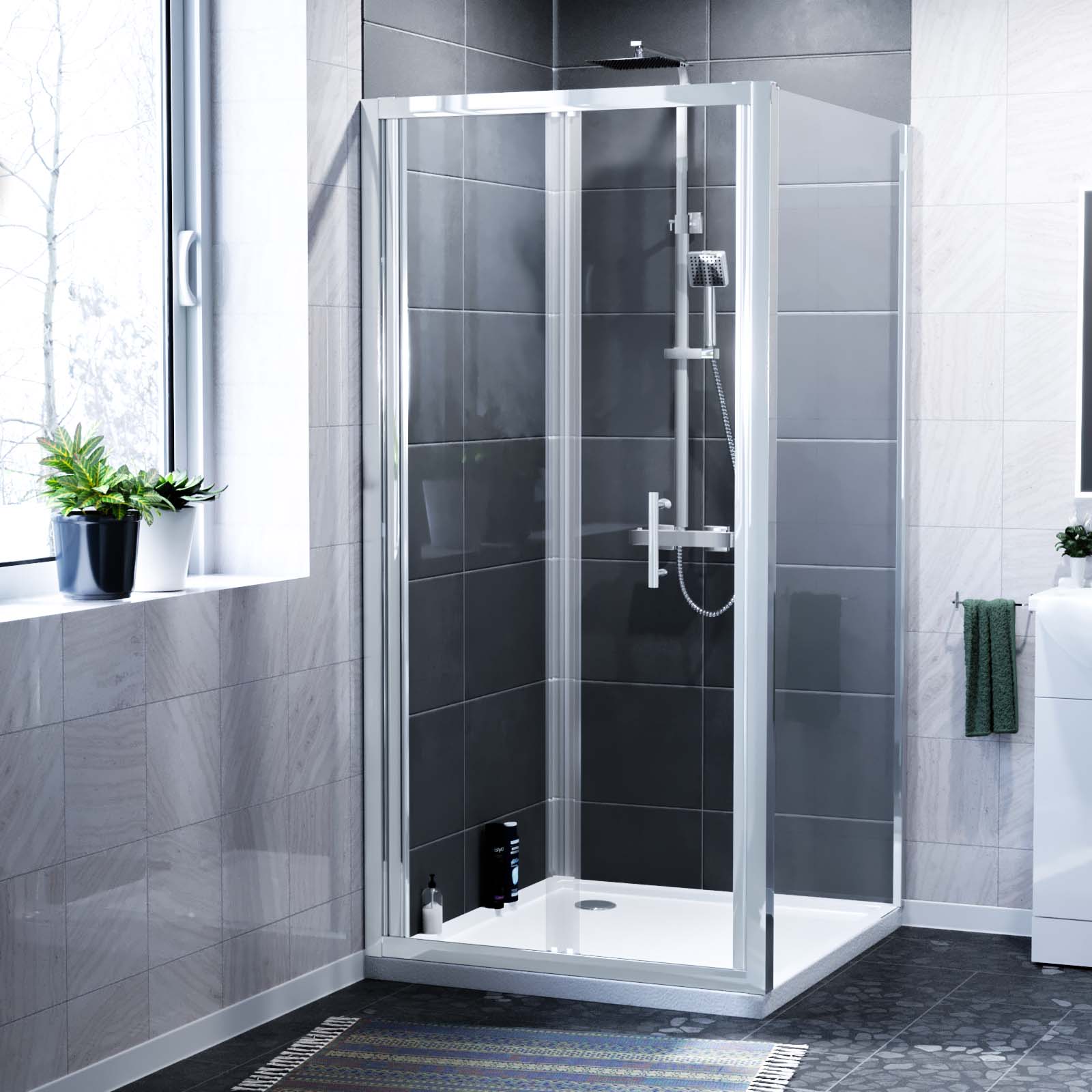 Jupiter Bi-Fold Folding 760 mm Glass Door with Frameless 700 mm Side Panel