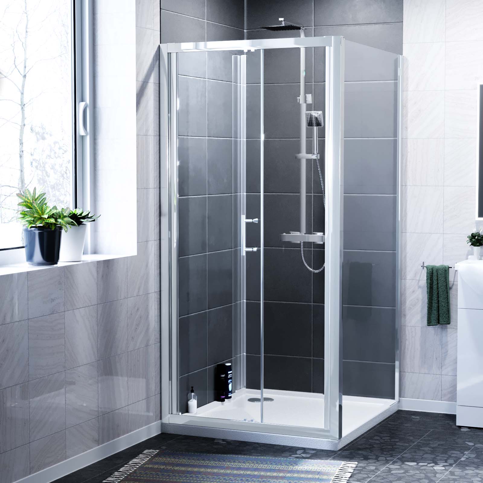 Jupiter Bi-Fold Folding 900 mm Glass Door with Frameless 700 mm Side Panel