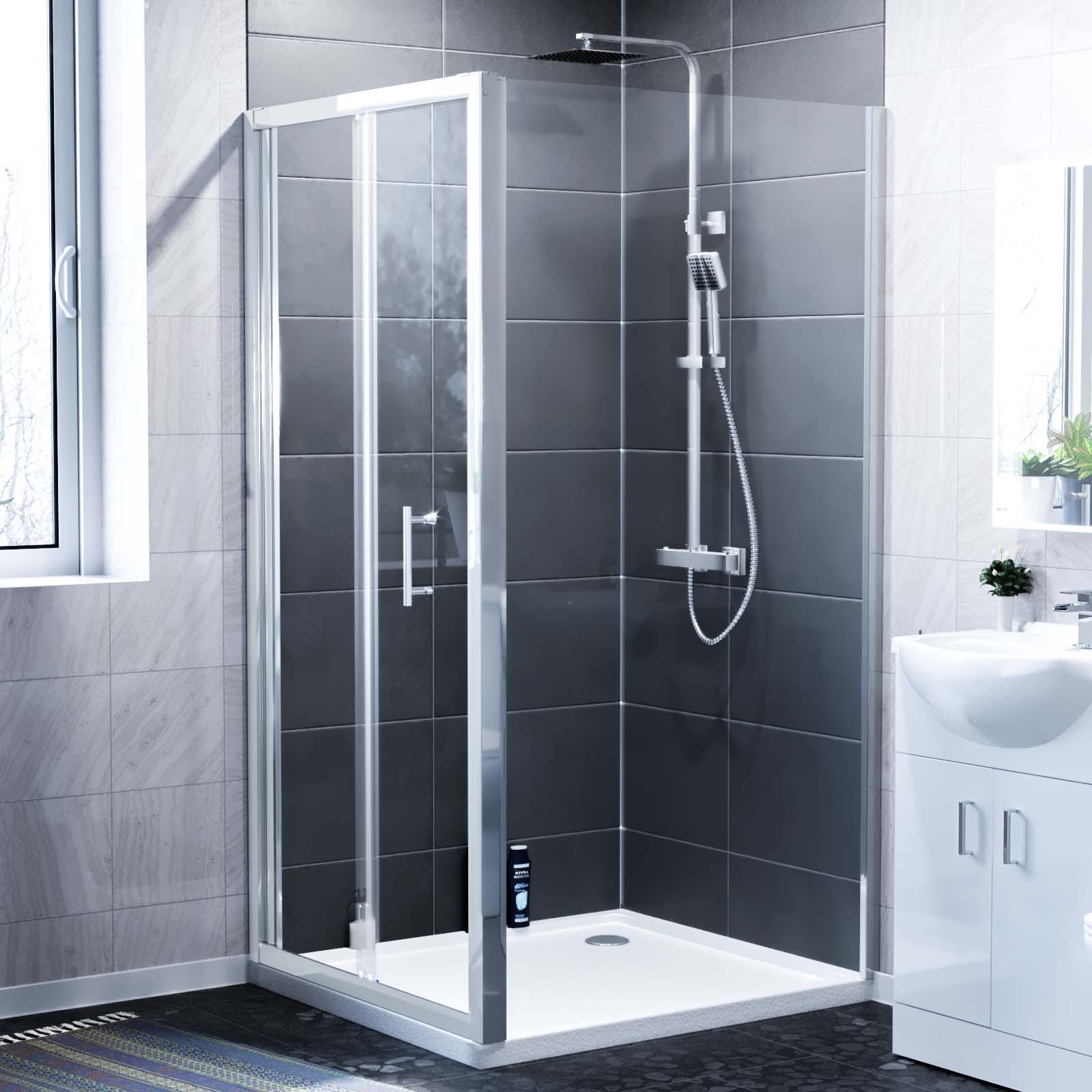 Jupiter Bi-Fold Folding 760 mm Glass Door with Frameless 760 mm Side Panel