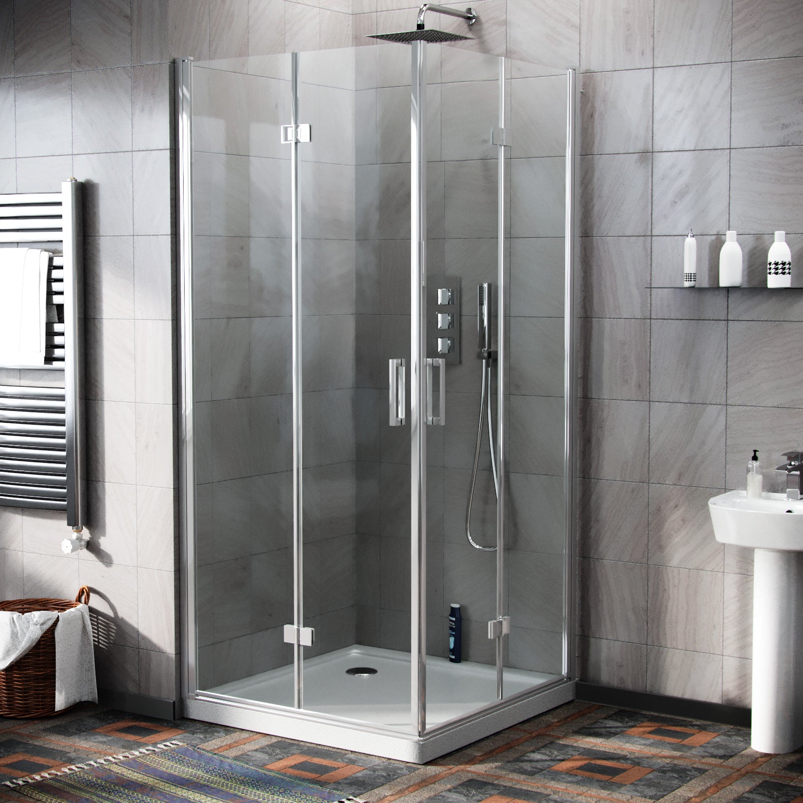 Octax Frameless Bi-Fold Shower Enclosure Door with Side Panel Glass Screen