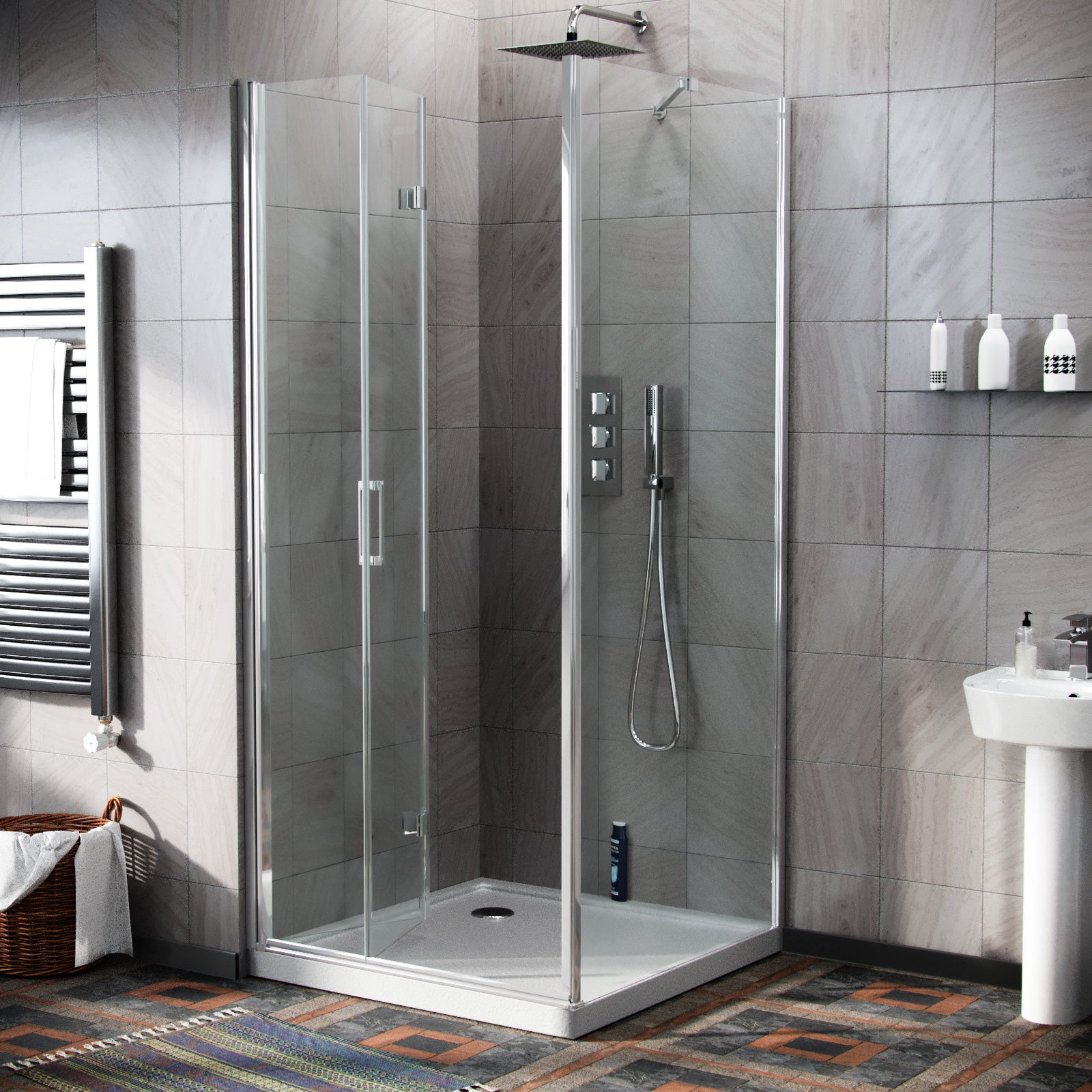 Octax Frameless Bi-Fold Shower Enclosure Door with Side Panel Glass Screen