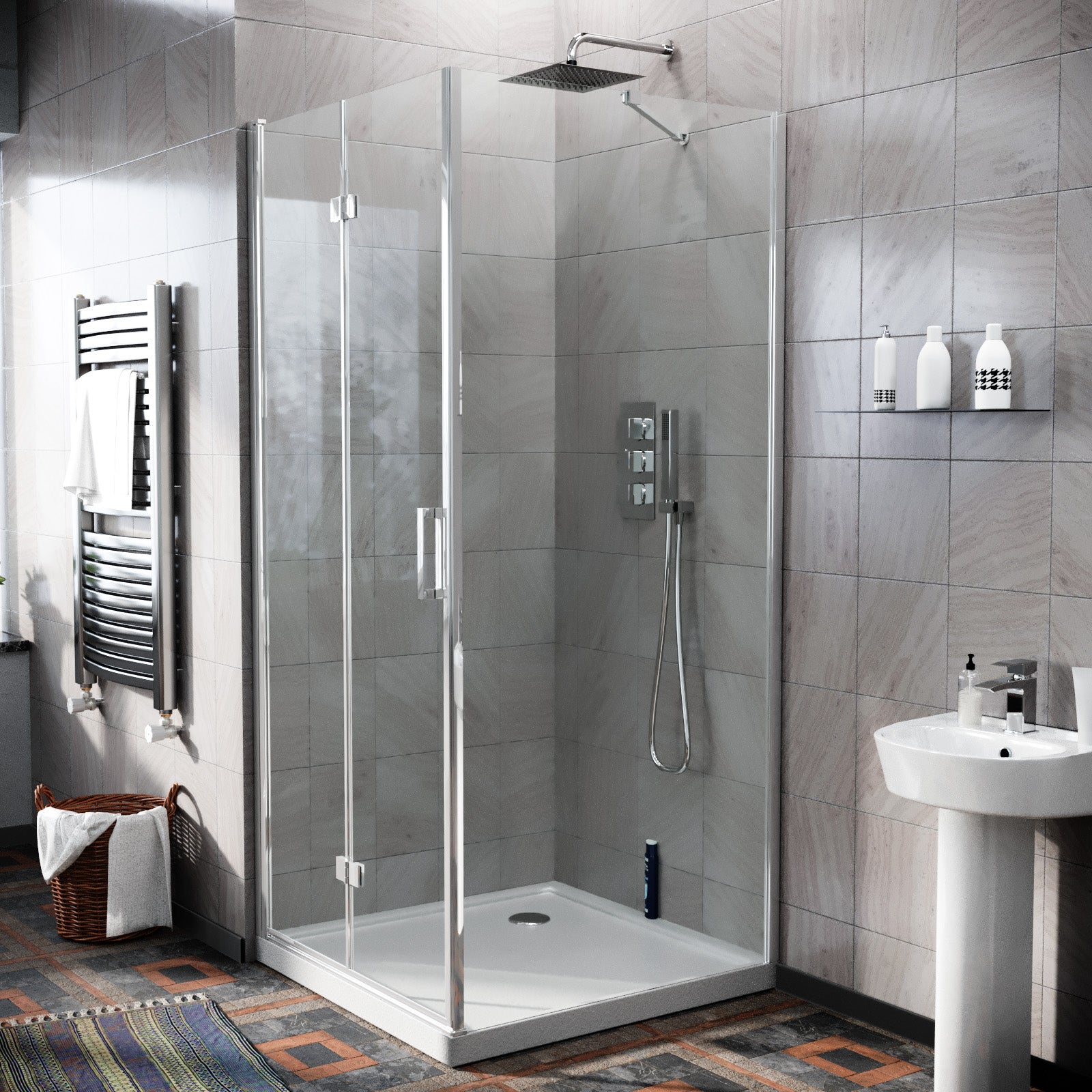 Octax 900mm Bi-Fold Shower Enclosure Door, 800mm Side Panel Glass Screen