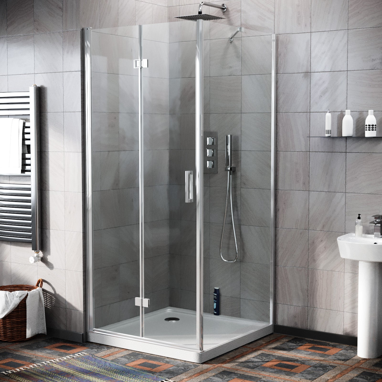 Octax 900mm Bi-Fold Shower Enclosure Door, 800mm Side Panel Glass Screen