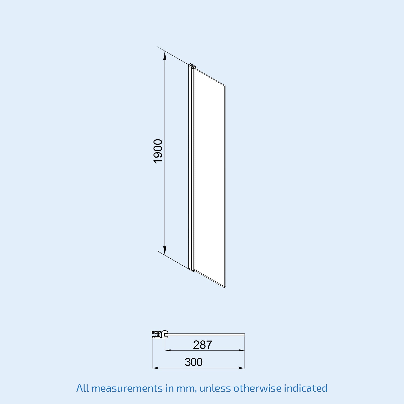Brushed Brass 1000mm Wet Room Screen 8mm Glass & Flipper Return Panel