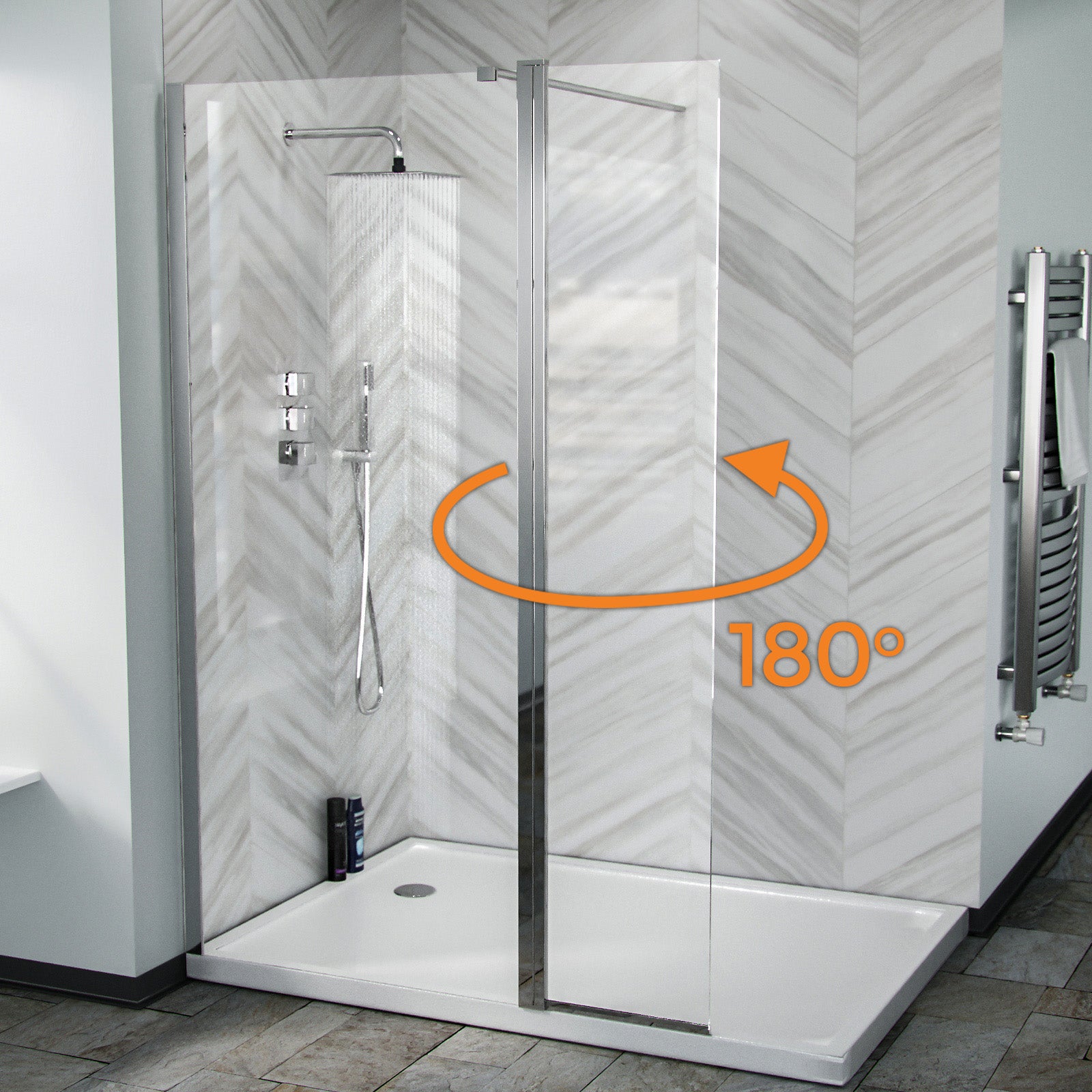 Chrome 1200 Wet Room Screen 8mm Tempered Glass & Flipper Return Panel