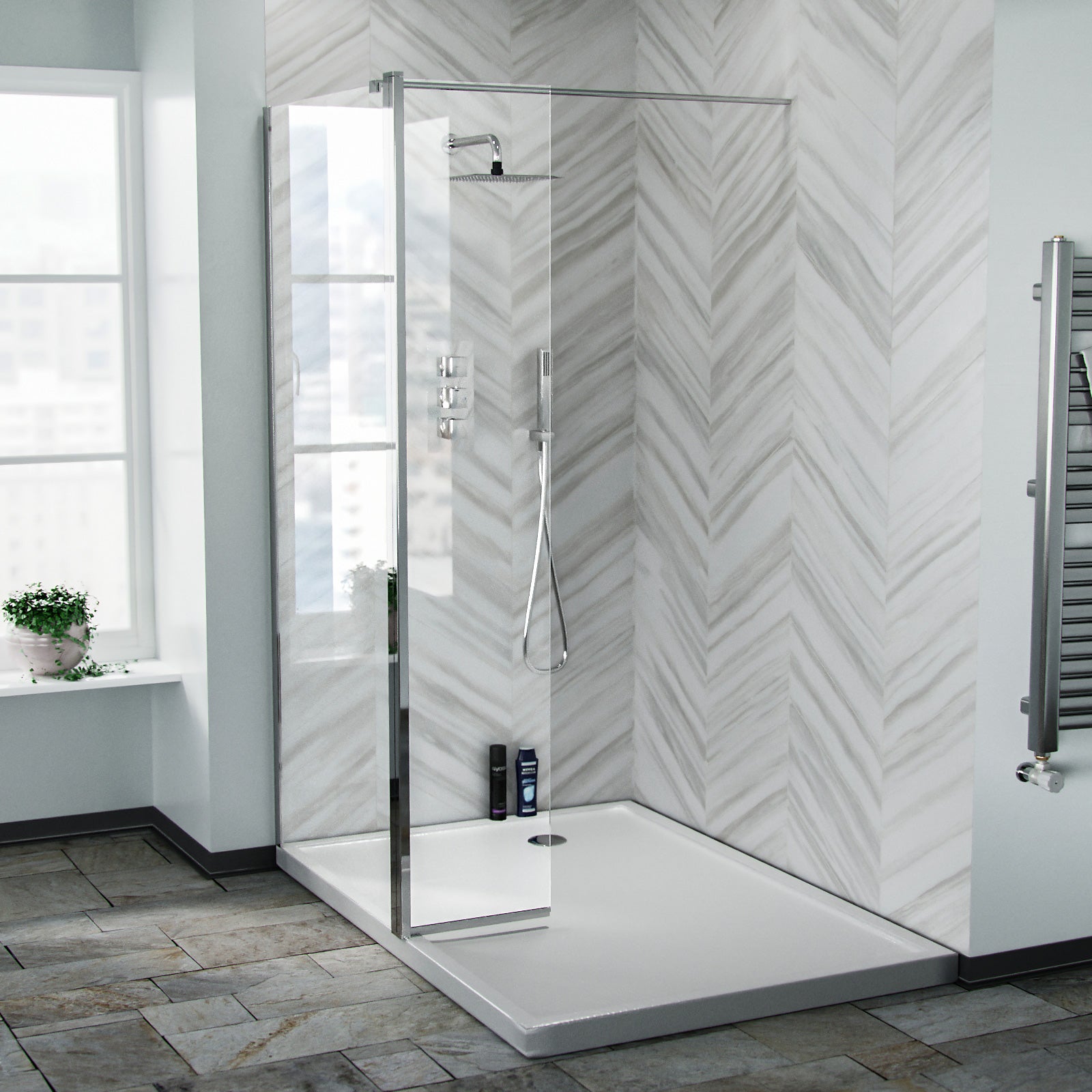Magna Wet Room 700mm Shower 8mm Tempered Glass Screen with 300mm Return Panel