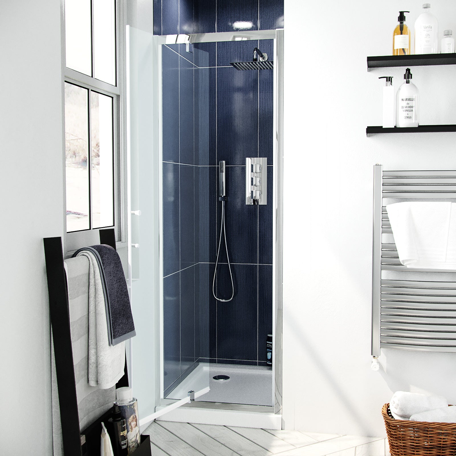 Jupiter 700mm Modern Pivot Shower Door Enclosure Screen Safety Glass