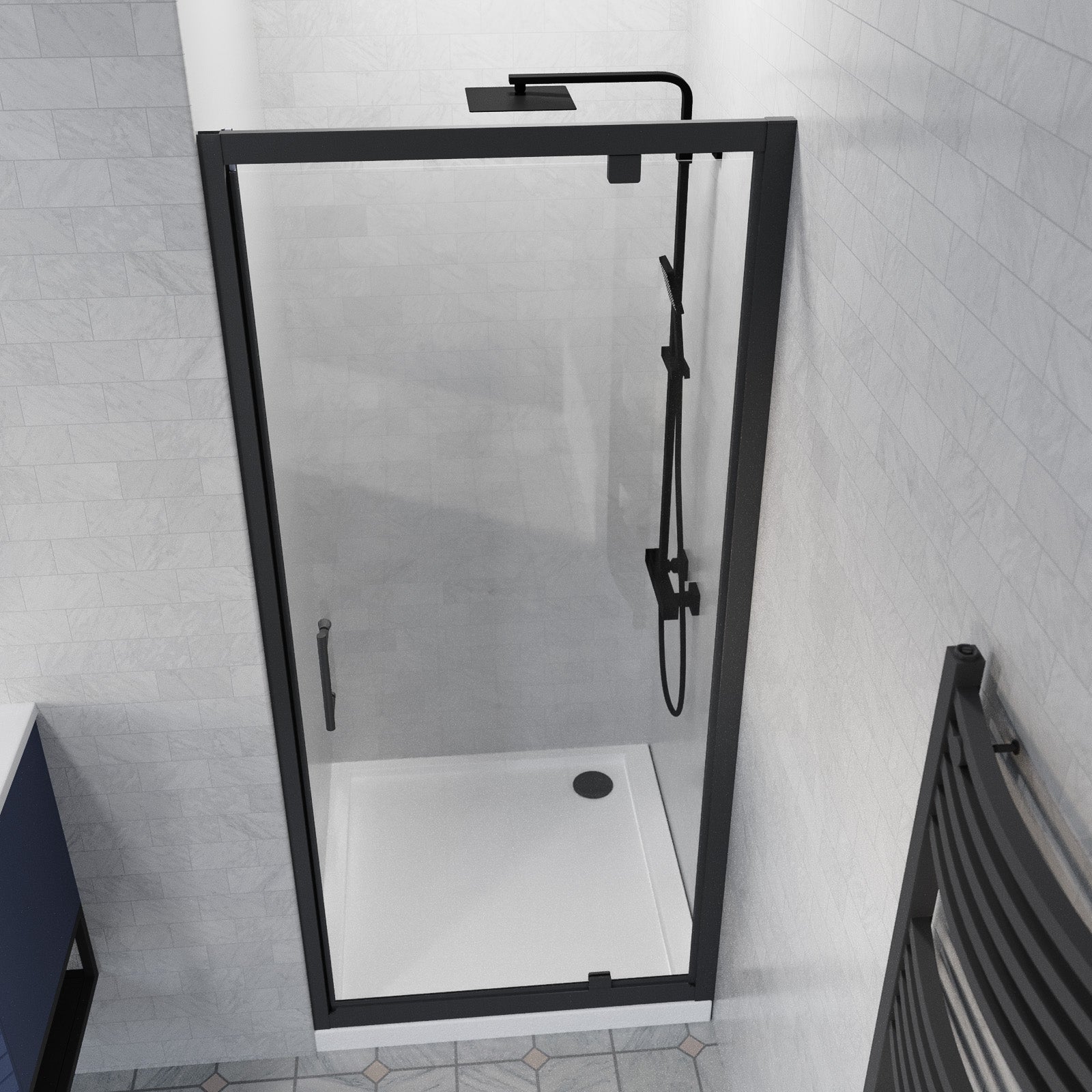 Jupiter 760mm Pivot Shower Door Enclosure Screen 6mm Tempered Glass Matte Black