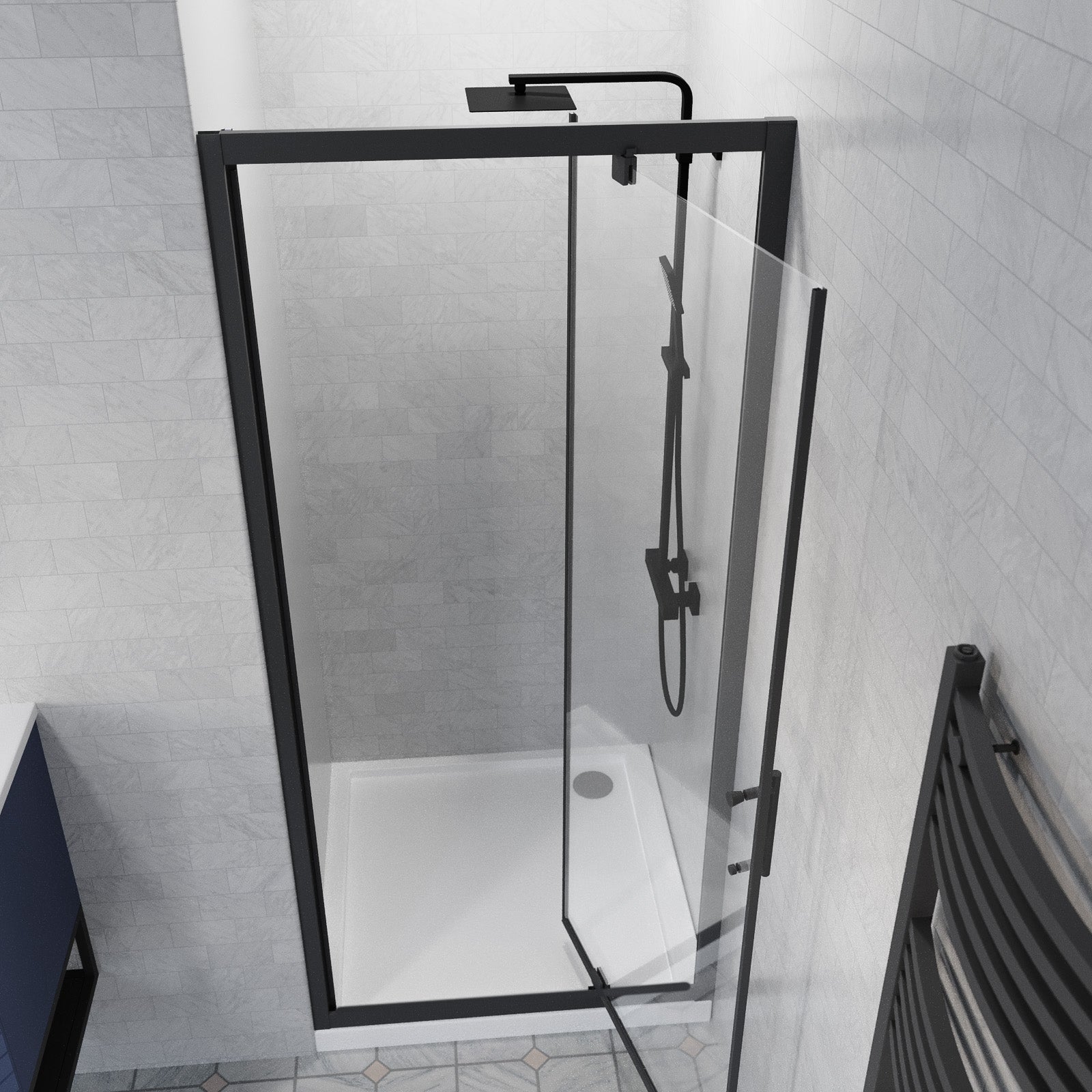 Jupiter 760mm Pivot Shower Door Enclosure Screen 6mm Tempered Glass Matte Black