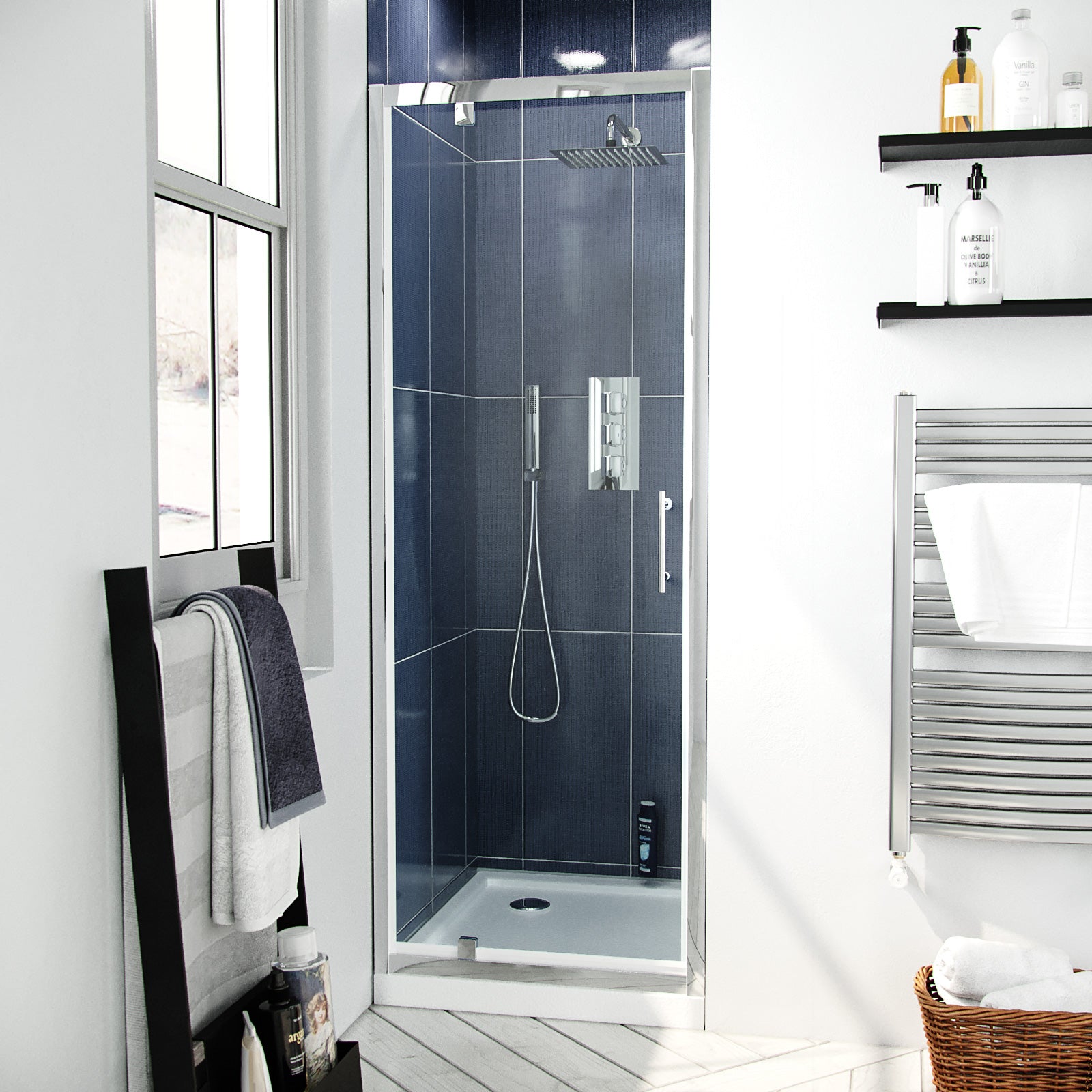Jupiter 760mm Modern Pivot Shower Door Enclosure Screen Safety Glass