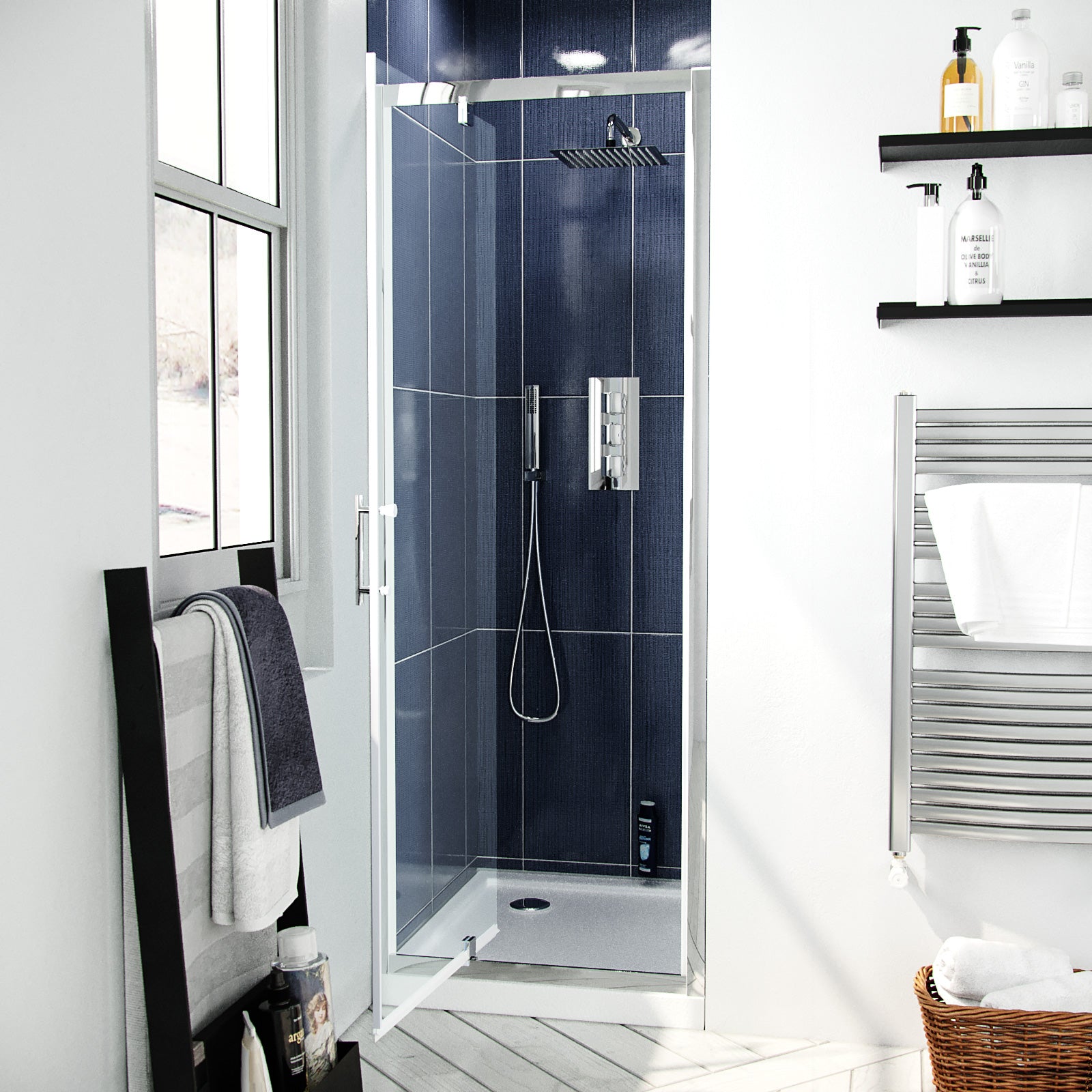Jupiter 760mm Modern Pivot Shower Door Enclosure Screen Safety Glass